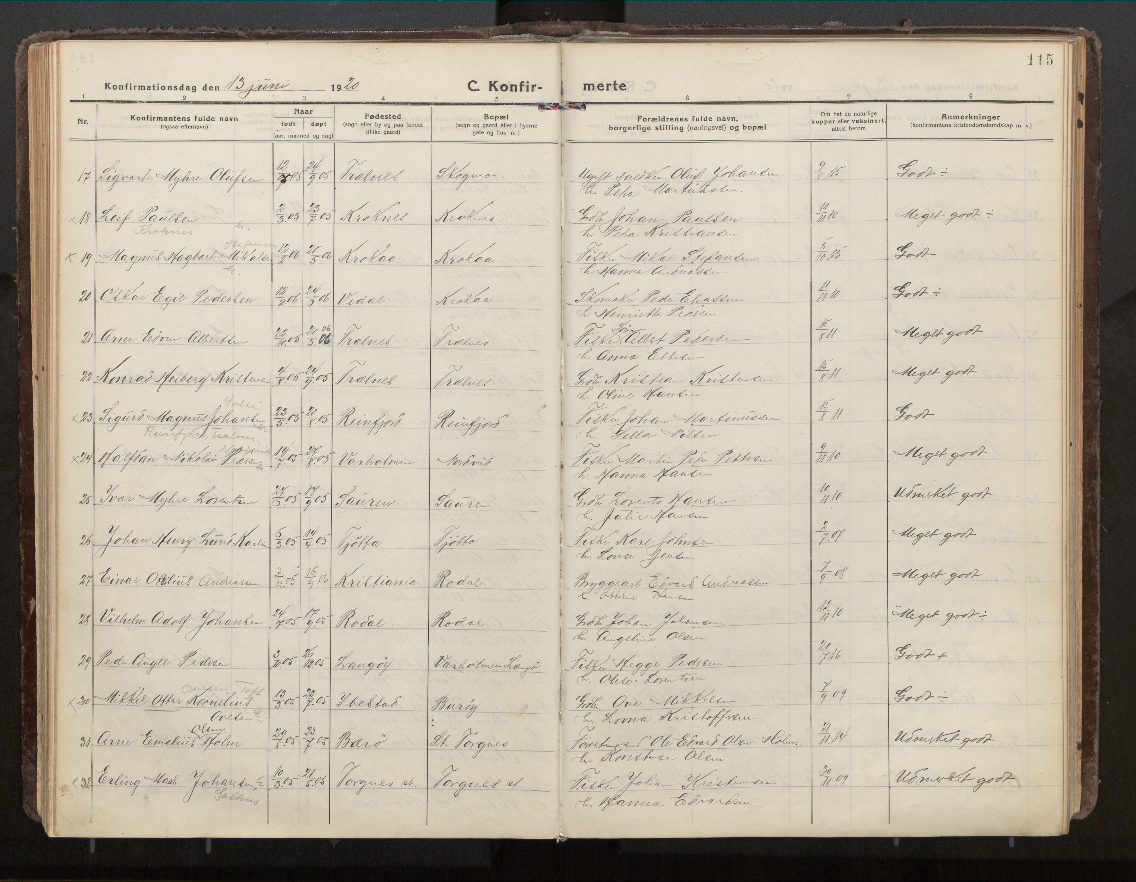 Ministerialprotokoller, klokkerbøker og fødselsregistre - Nordland, SAT/A-1459/813/L0207a: Parish register (official) no. 813A18, 1919-1927, p. 115