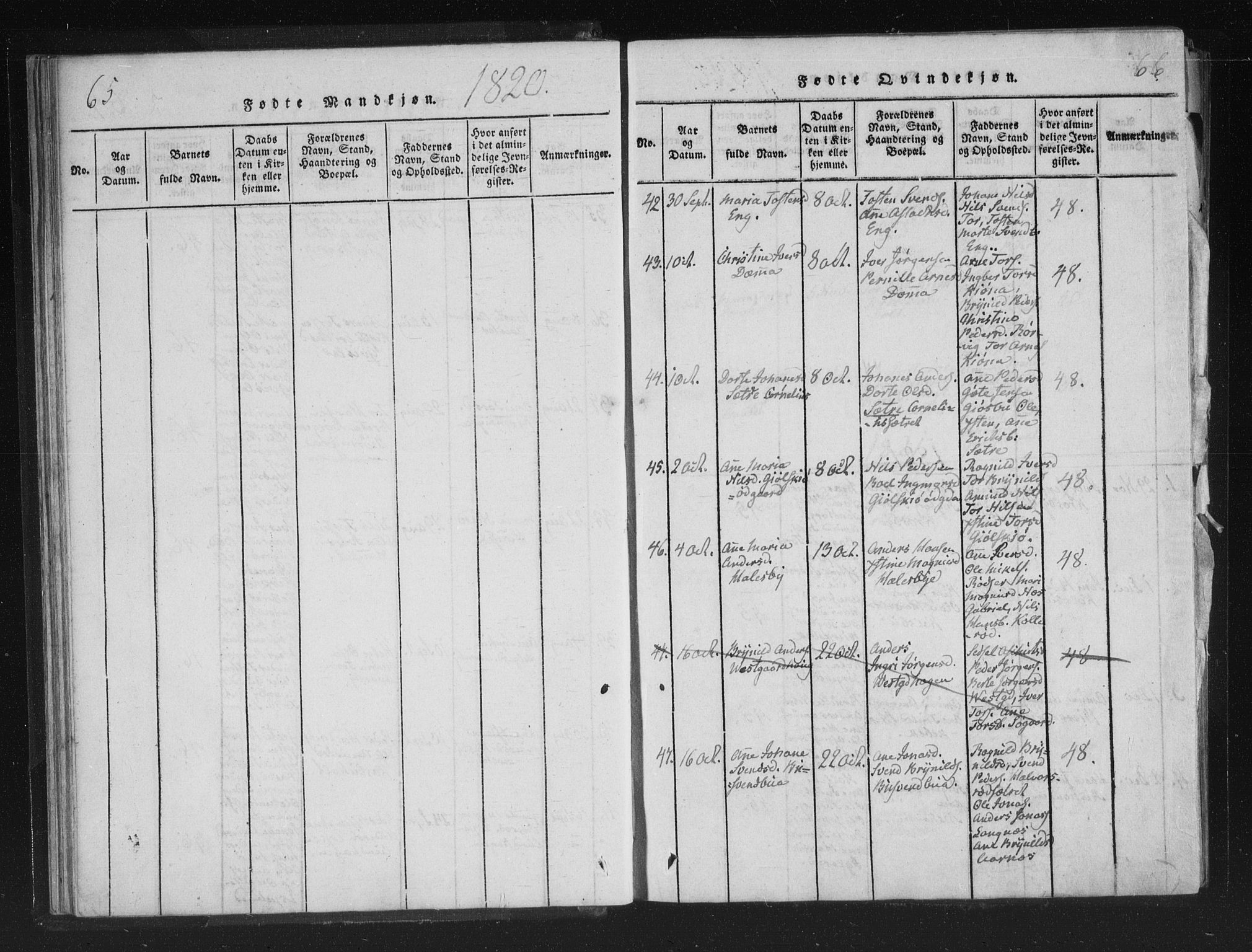 Aremark prestekontor Kirkebøker, AV/SAO-A-10899/F/Fc/L0001: Parish register (official) no. III 1, 1814-1834, p. 65-66