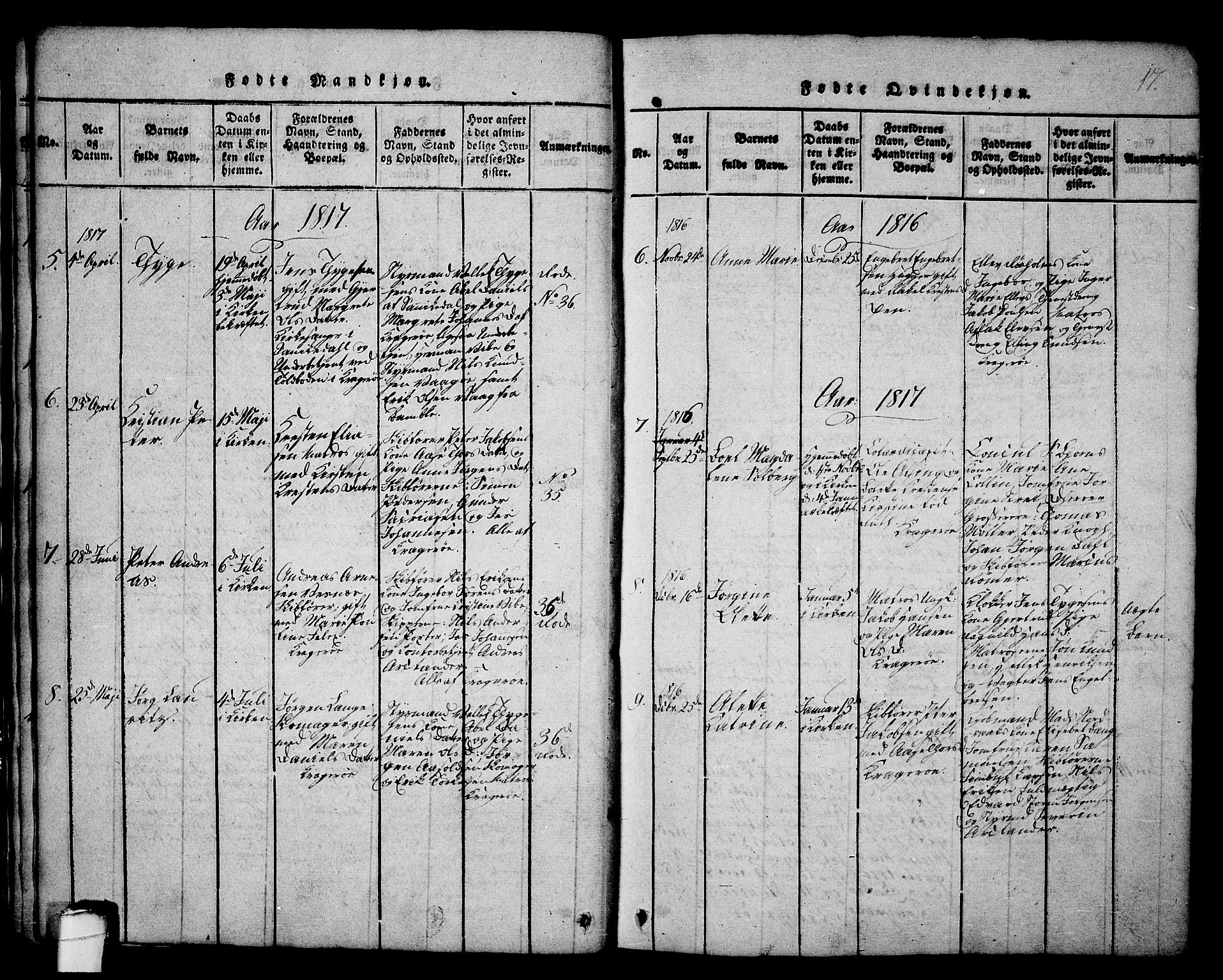 Kragerø kirkebøker, AV/SAKO-A-278/G/Ga/L0002: Parish register (copy) no. 2, 1814-1831, p. 17