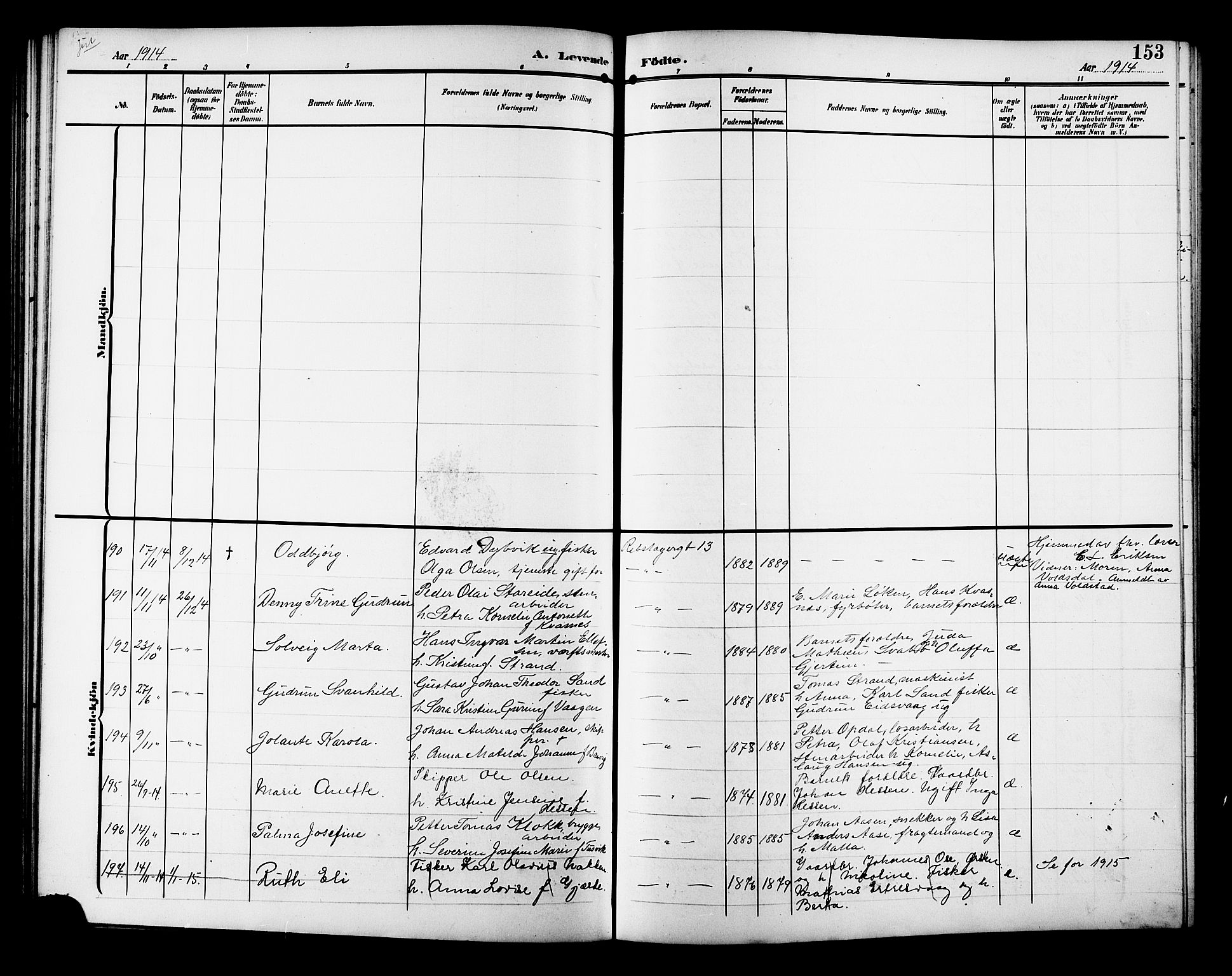 Ministerialprotokoller, klokkerbøker og fødselsregistre - Møre og Romsdal, AV/SAT-A-1454/529/L0471: Parish register (copy) no. 529C08, 1909-1921, p. 153