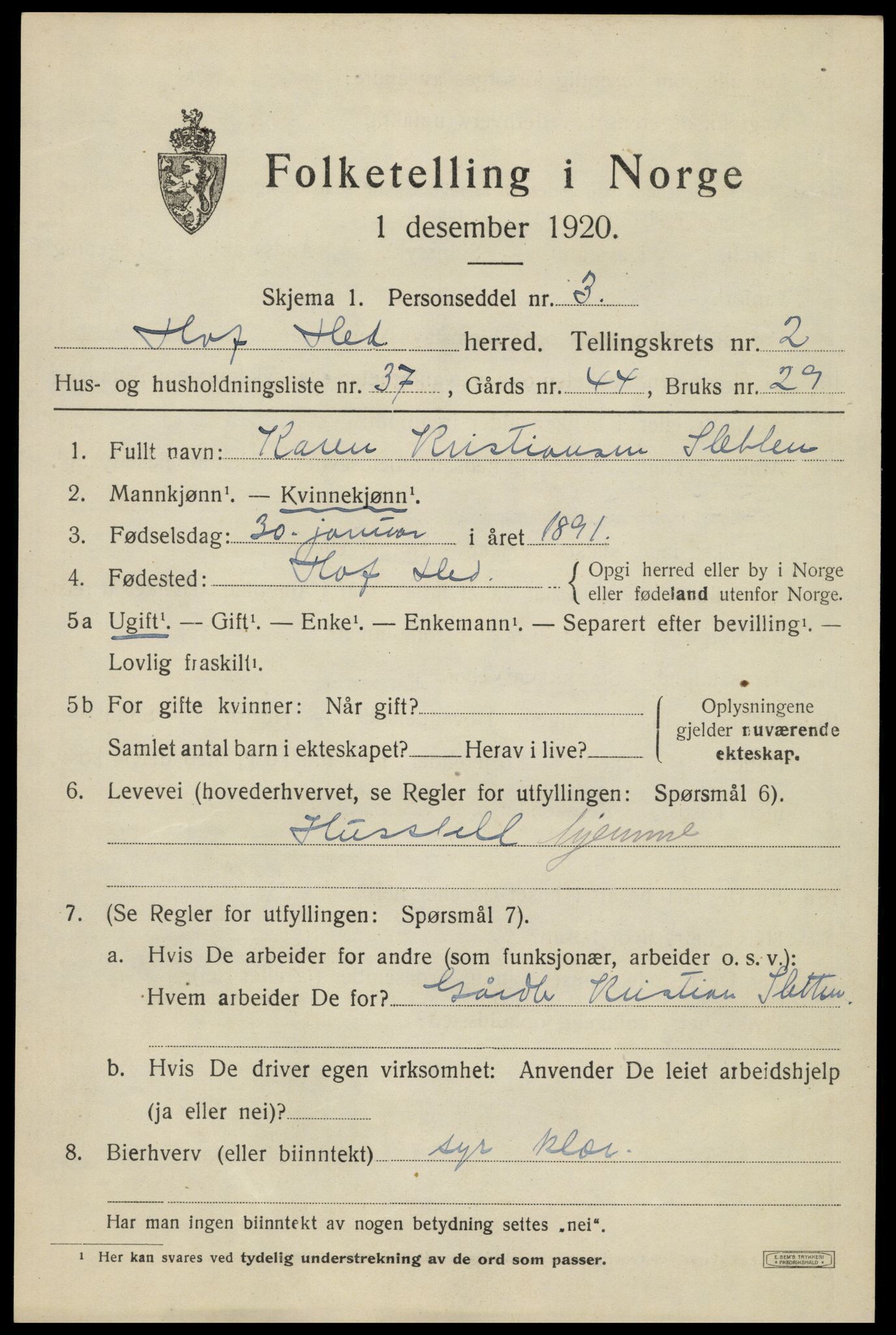 SAH, 1920 census for Hof, 1920, p. 2915