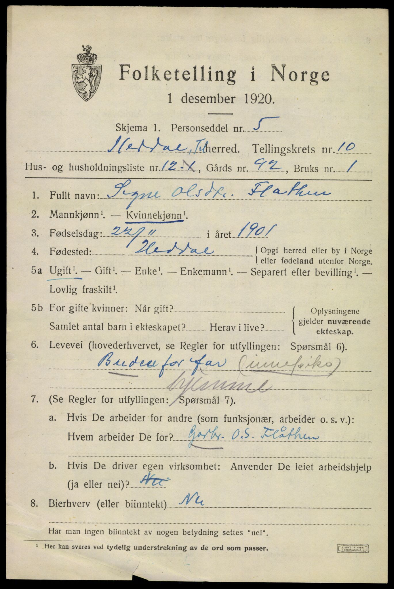 SAKO, 1920 census for Heddal, 1920, p. 7158