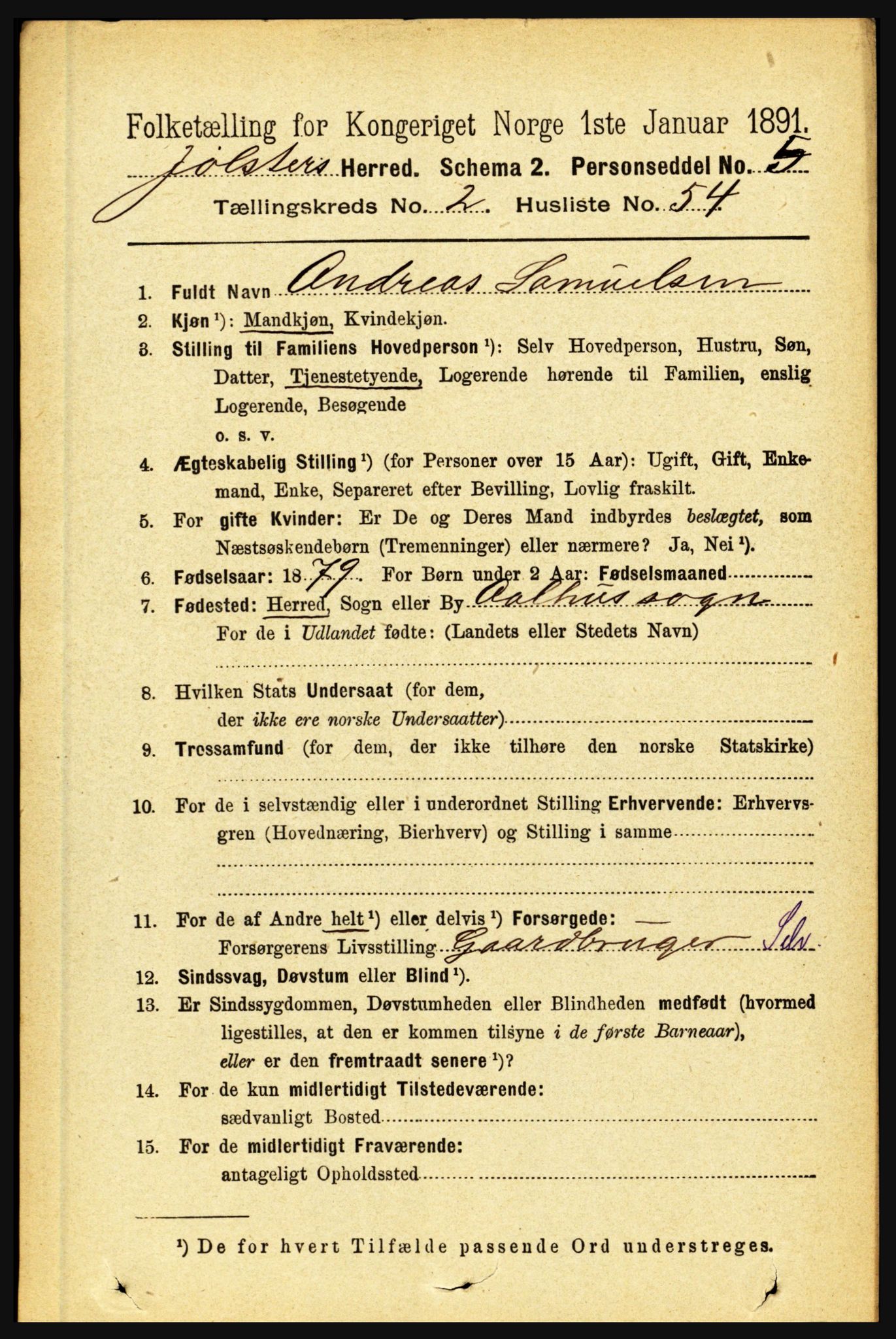 RA, 1891 census for 1431 Jølster, 1891, p. 906