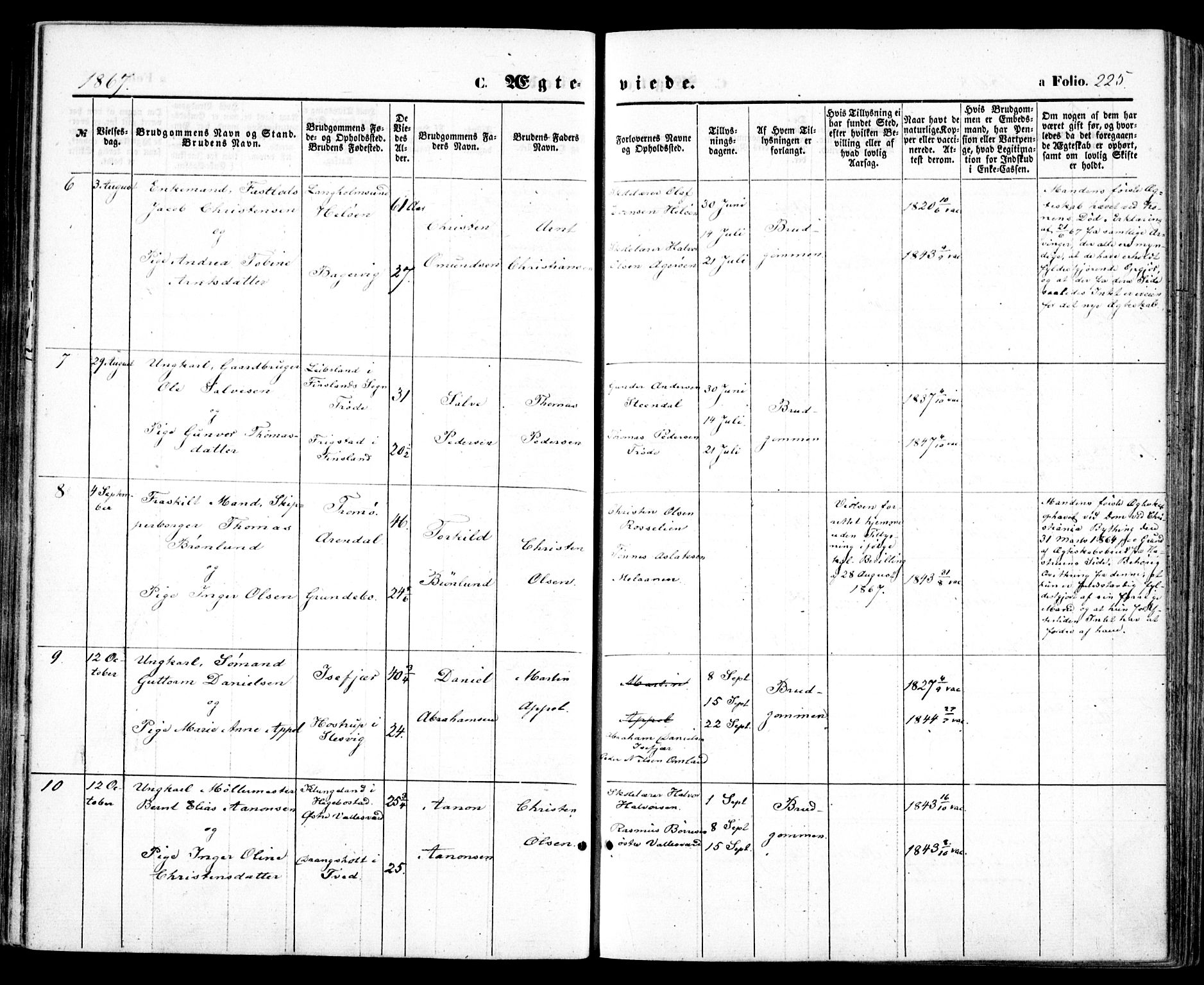 Høvåg sokneprestkontor, SAK/1111-0025/F/Fa/L0004: Parish register (official) no. A 4, 1859-1877, p. 225