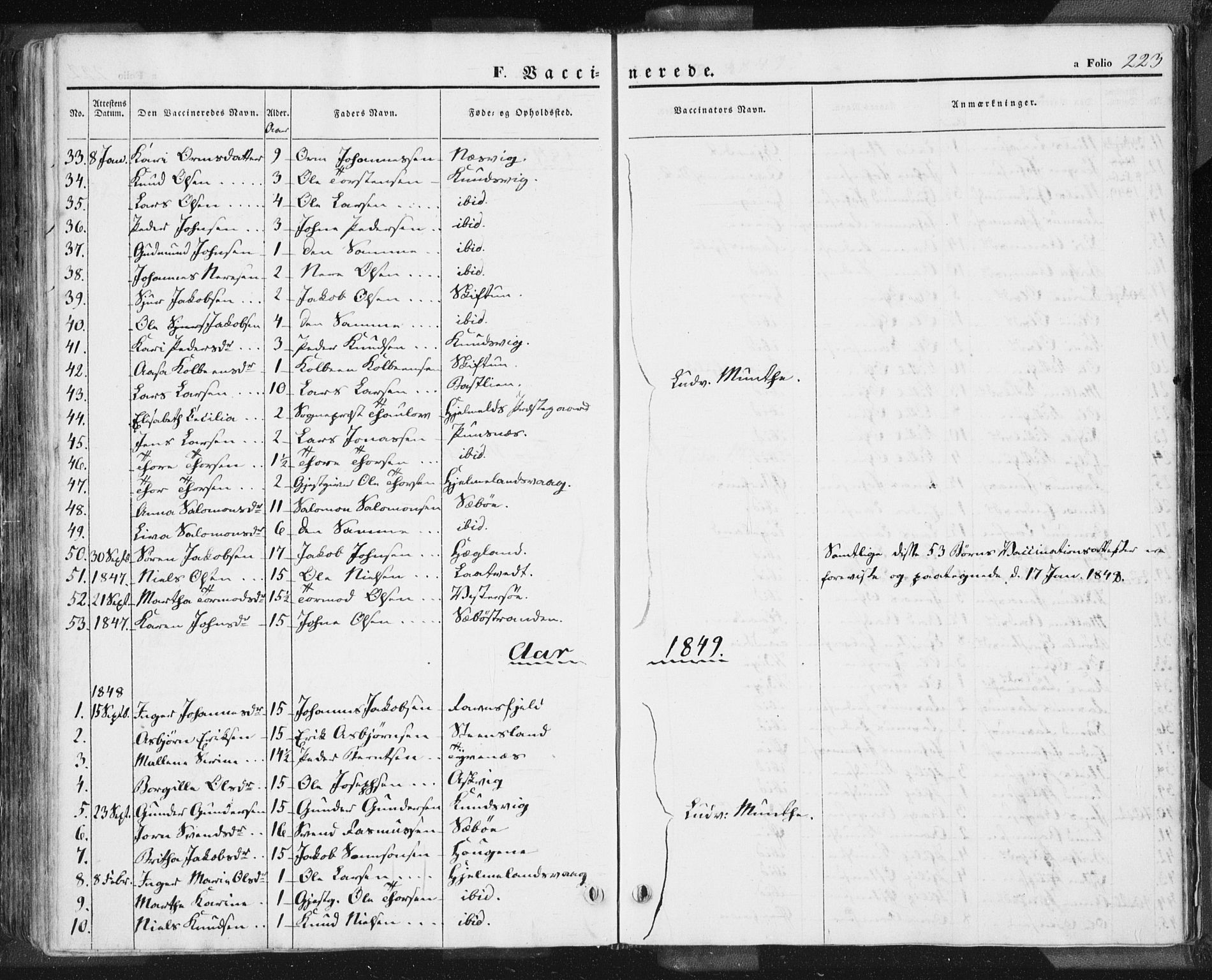 Hjelmeland sokneprestkontor, AV/SAST-A-101843/01/IV/L0009: Parish register (official) no. A 9, 1846-1860, p. 223