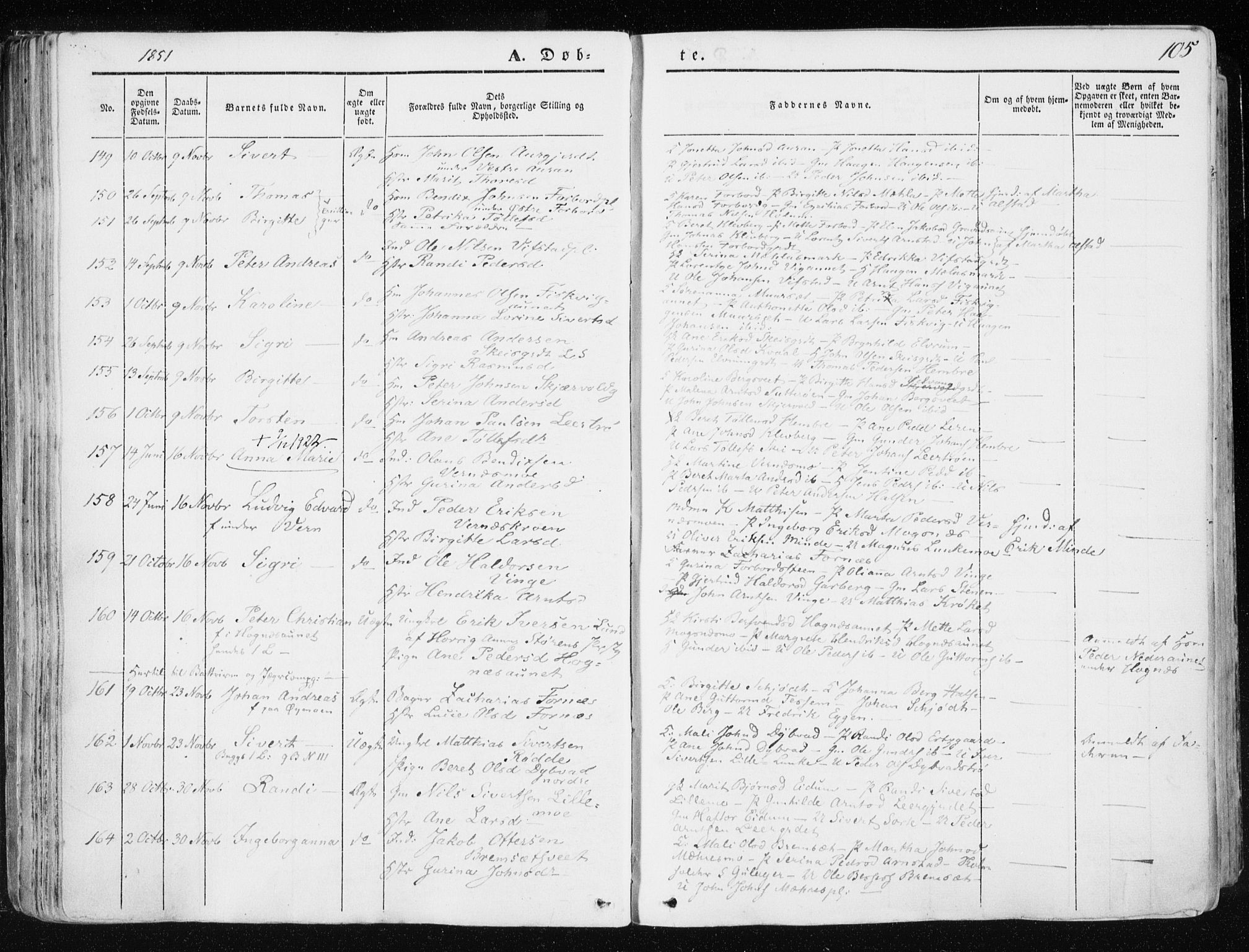 Ministerialprotokoller, klokkerbøker og fødselsregistre - Nord-Trøndelag, AV/SAT-A-1458/709/L0074: Parish register (official) no. 709A14, 1845-1858, p. 105