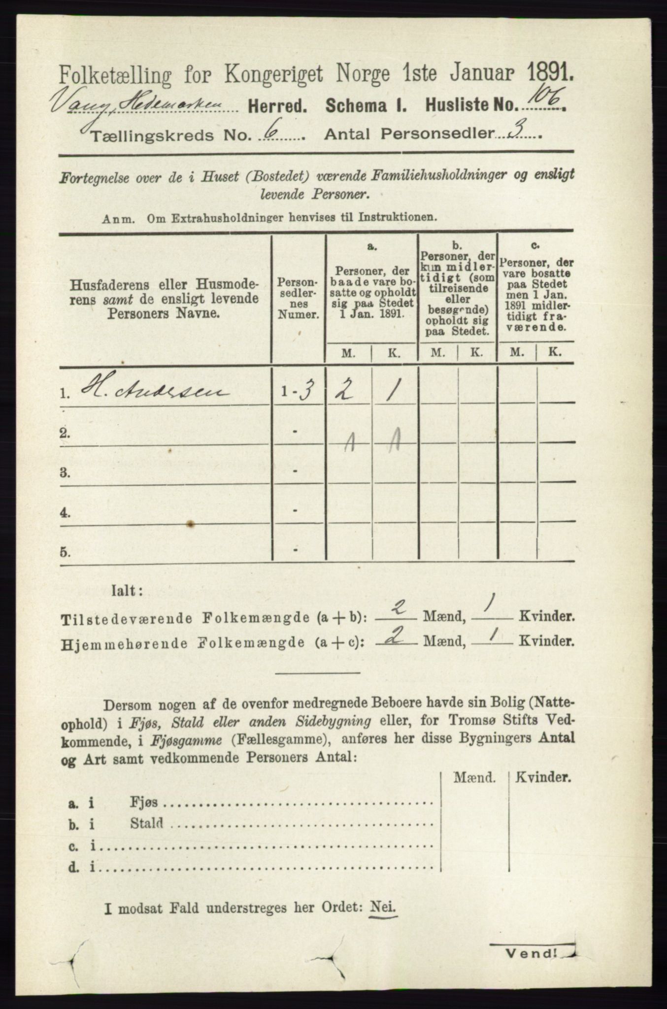 RA, 1891 census for 0414 Vang, 1891, p. 4275