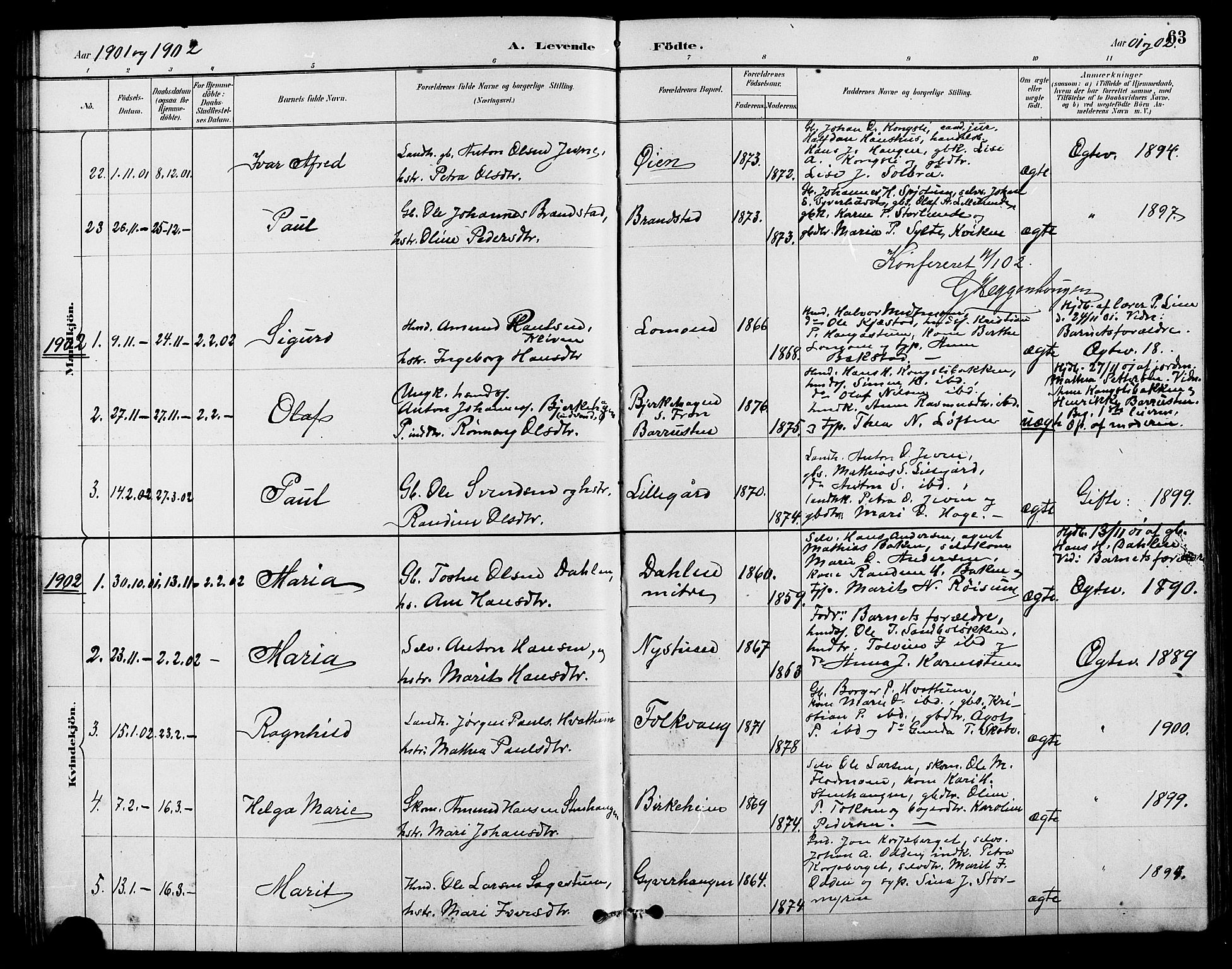 Nord-Fron prestekontor, SAH/PREST-080/H/Ha/Hab/L0004: Parish register (copy) no. 4, 1884-1914, p. 63