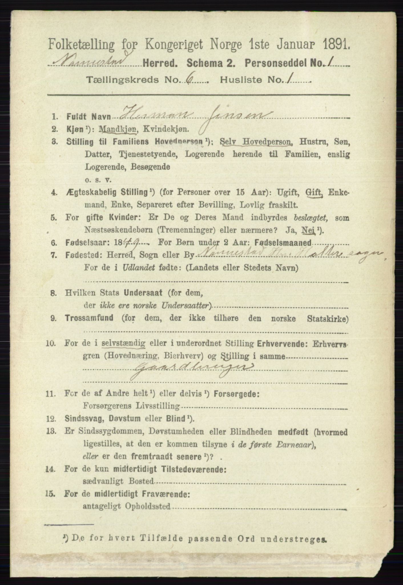 RA, 1891 census for 0238 Nannestad, 1891, p. 3062