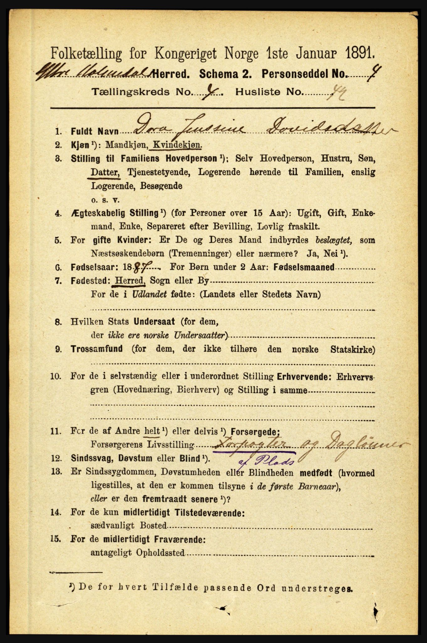 RA, 1891 census for 1429 Ytre Holmedal, 1891, p. 1114