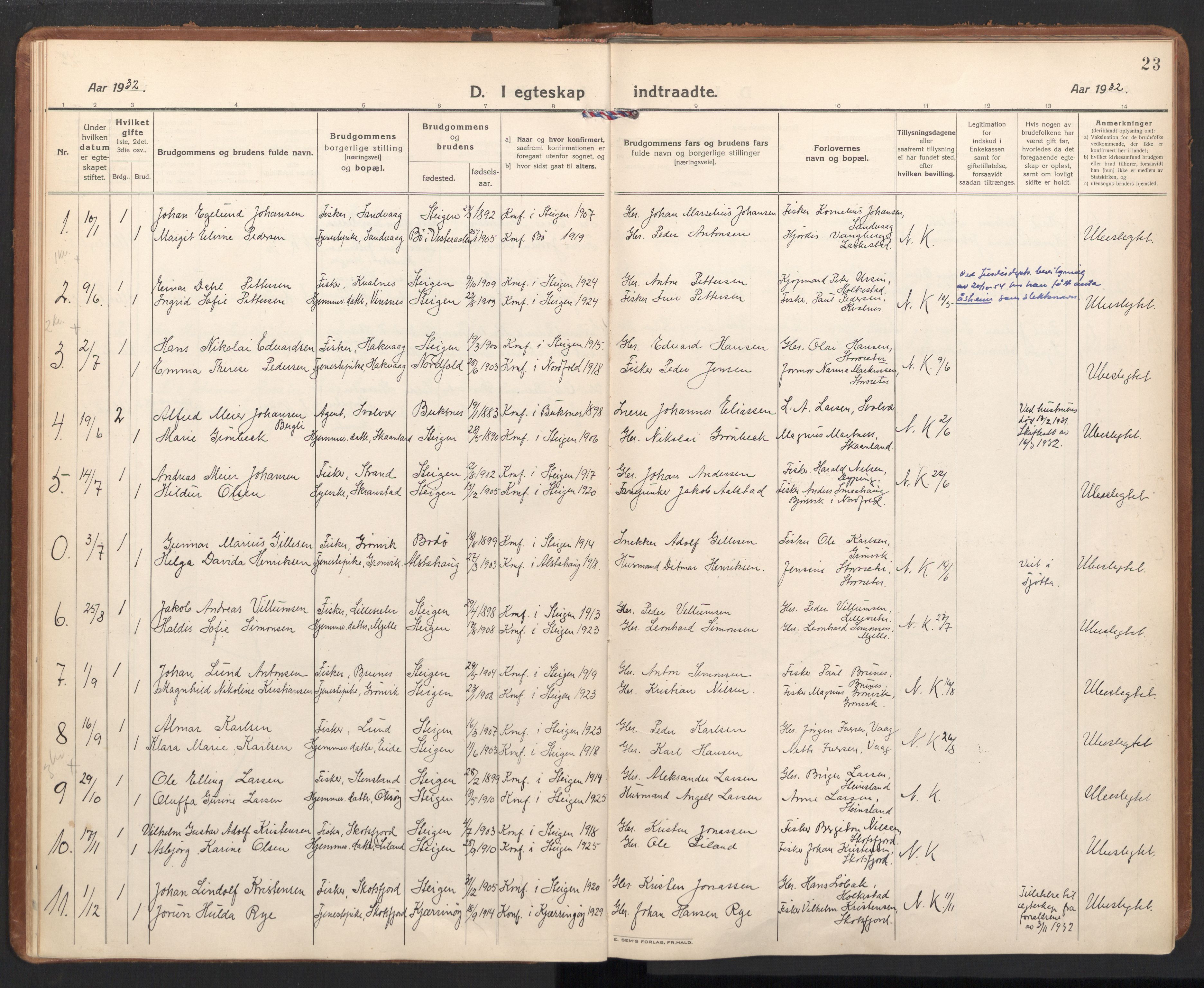 Ministerialprotokoller, klokkerbøker og fødselsregistre - Nordland, AV/SAT-A-1459/855/L0809: Parish register (official) no. 855A18, 1921-1939, p. 23