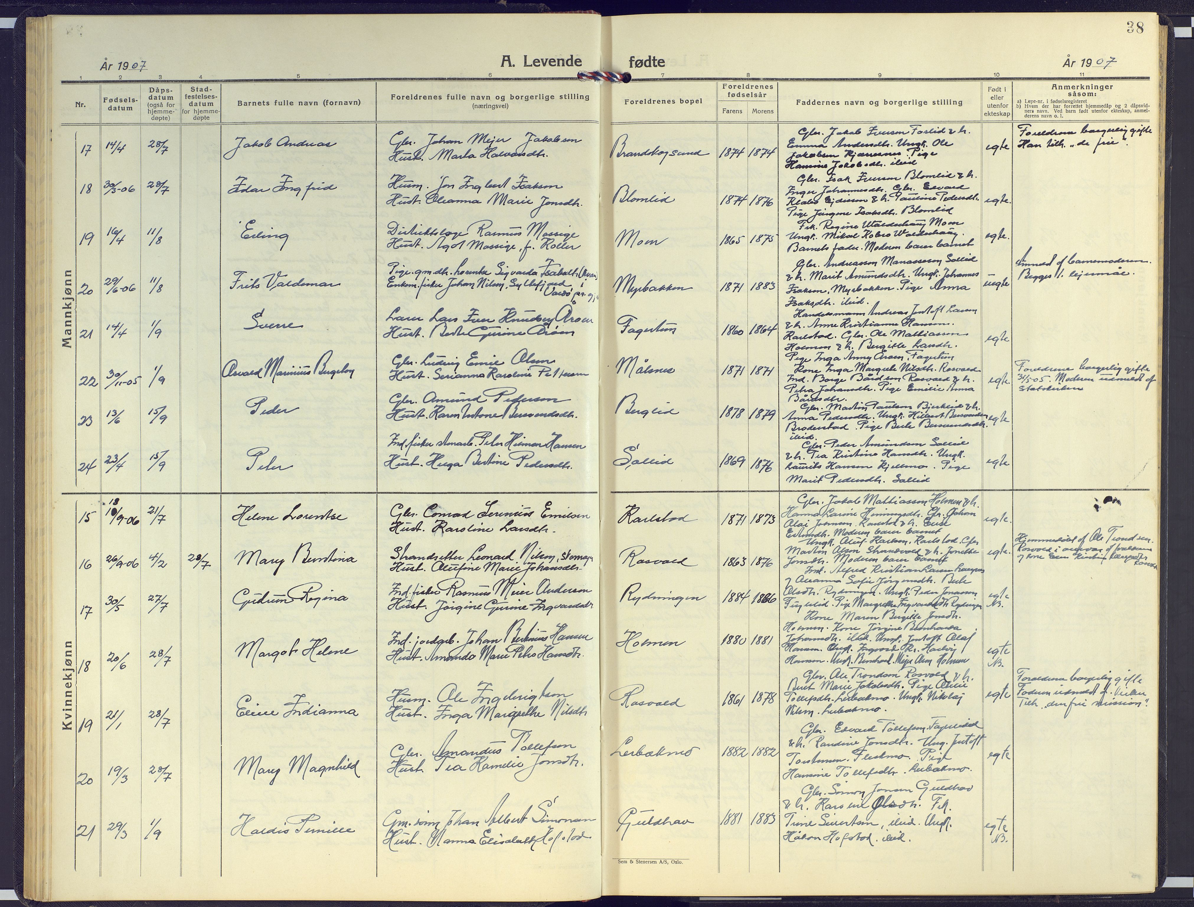 Målselv sokneprestembete, AV/SATØ-S-1311/G/Ga/Gab/L0005klokker: Parish register (copy) no. 5, 1901-1932, p. 38