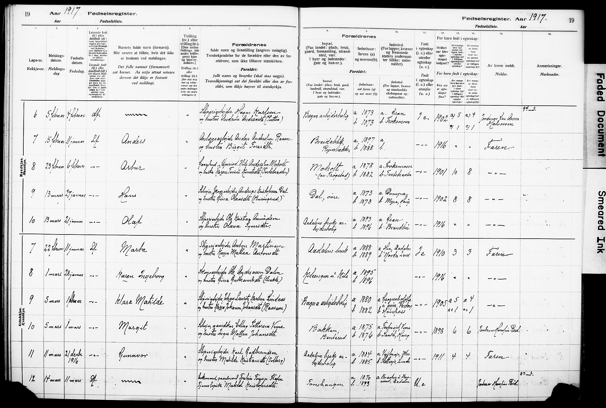 Norderhov kirkebøker, AV/SAKO-A-237/J/Ja/L0001: Birth register no. 1, 1916-1930, p. 19