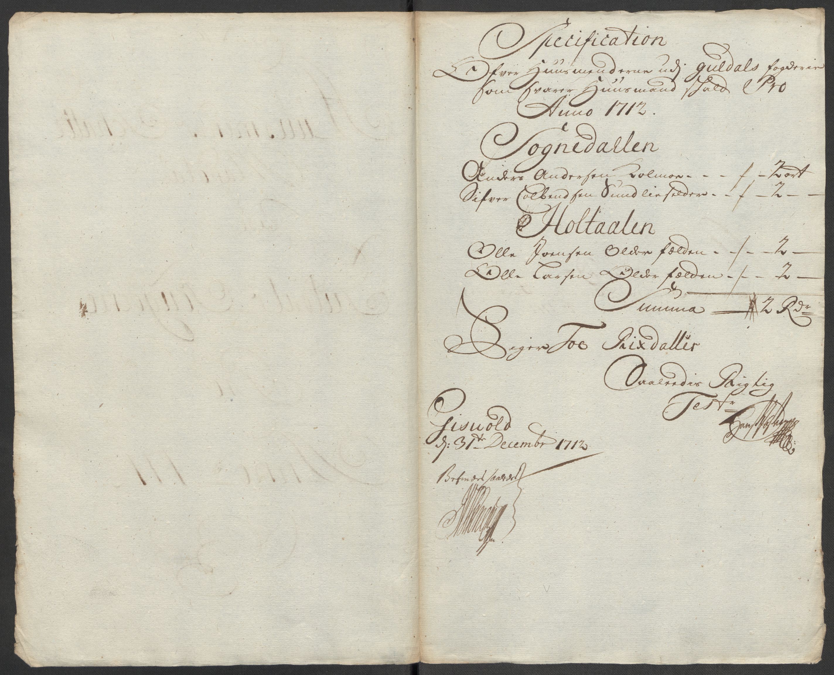 Rentekammeret inntil 1814, Reviderte regnskaper, Fogderegnskap, AV/RA-EA-4092/R60/L3963: Fogderegnskap Orkdal og Gauldal, 1712, p. 306