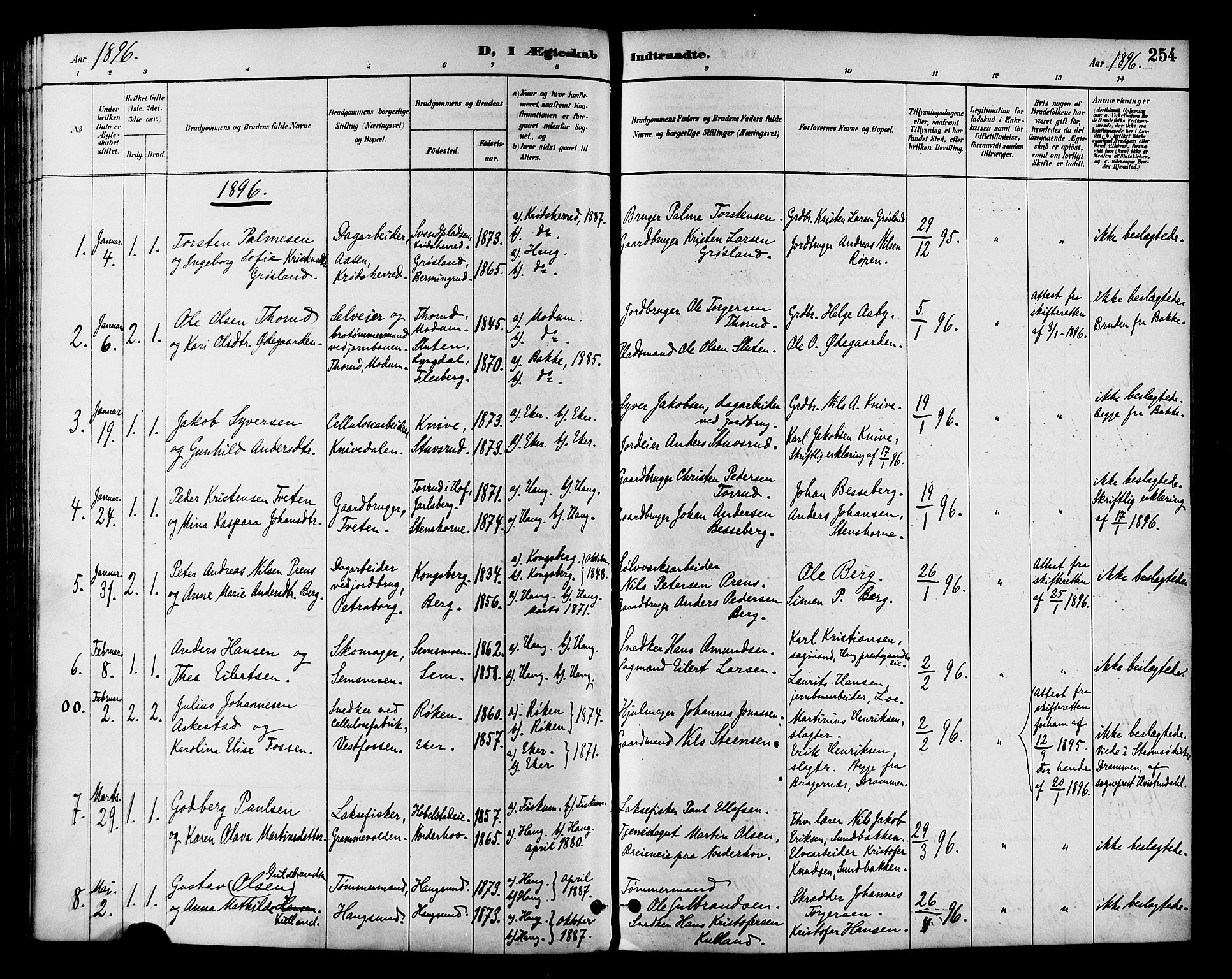 Eiker kirkebøker, AV/SAKO-A-4/F/Fb/L0002: Parish register (official) no. II 2, 1889-1896, p. 254