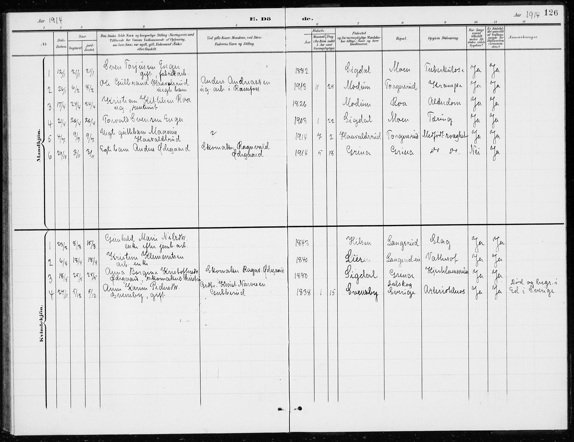 Modum kirkebøker, AV/SAKO-A-234/G/Gd/L0001: Parish register (copy) no. IV 1, 1901-1921, p. 126