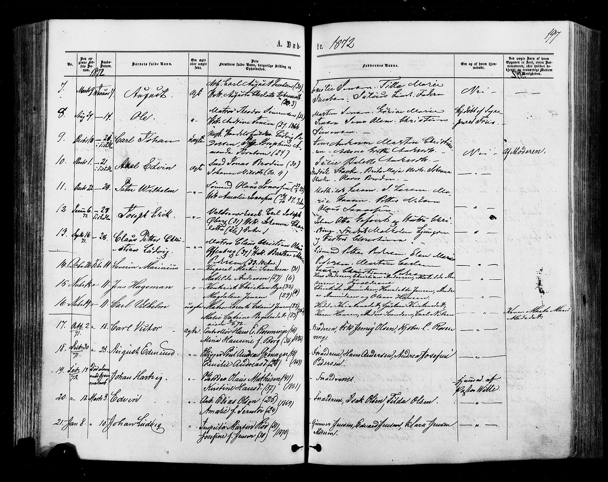 Halden prestekontor Kirkebøker, AV/SAO-A-10909/F/Fa/L0009: Parish register (official) no. I 9, 1866-1877, p. 197