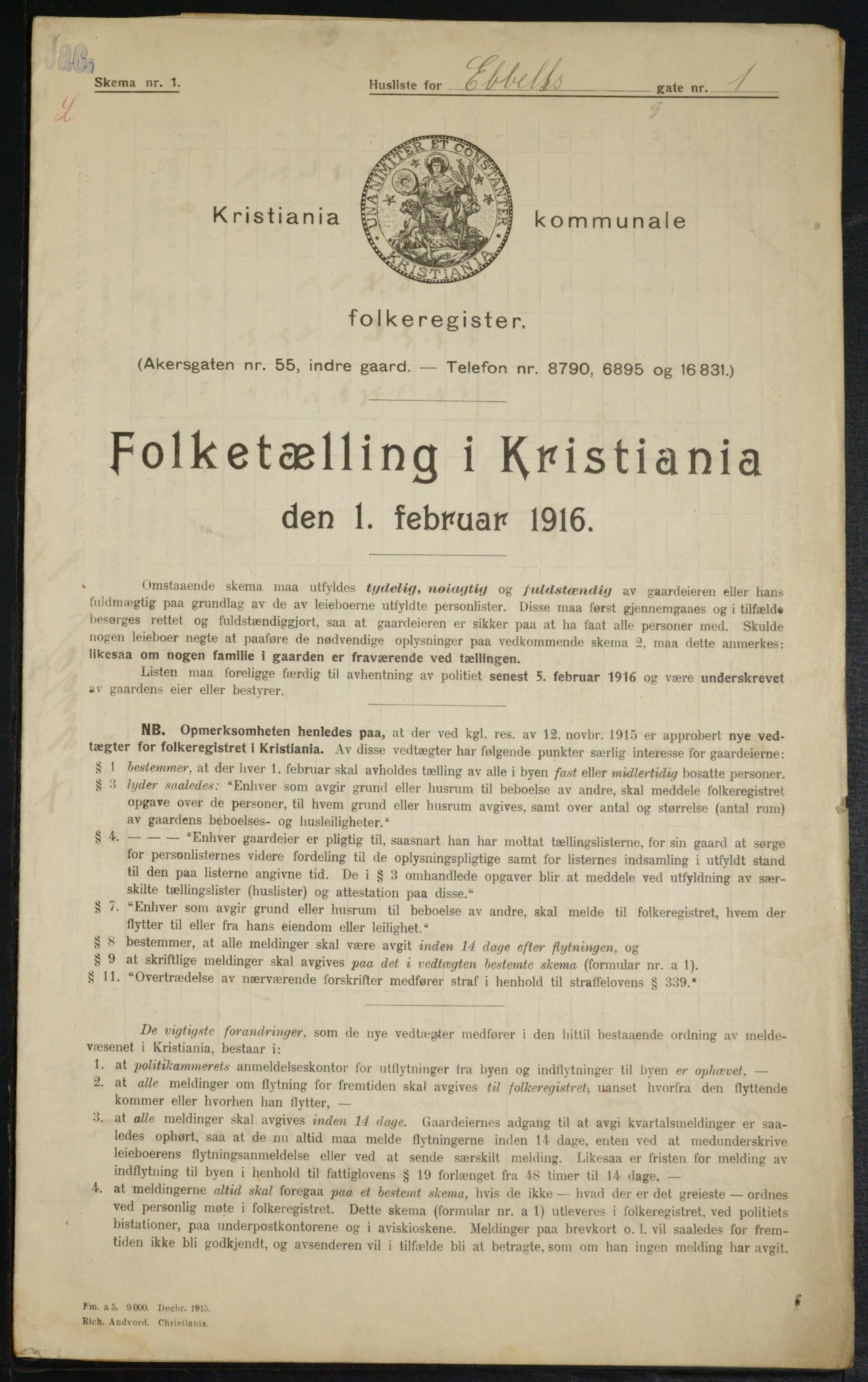 OBA, Municipal Census 1916 for Kristiania, 1916, p. 18181