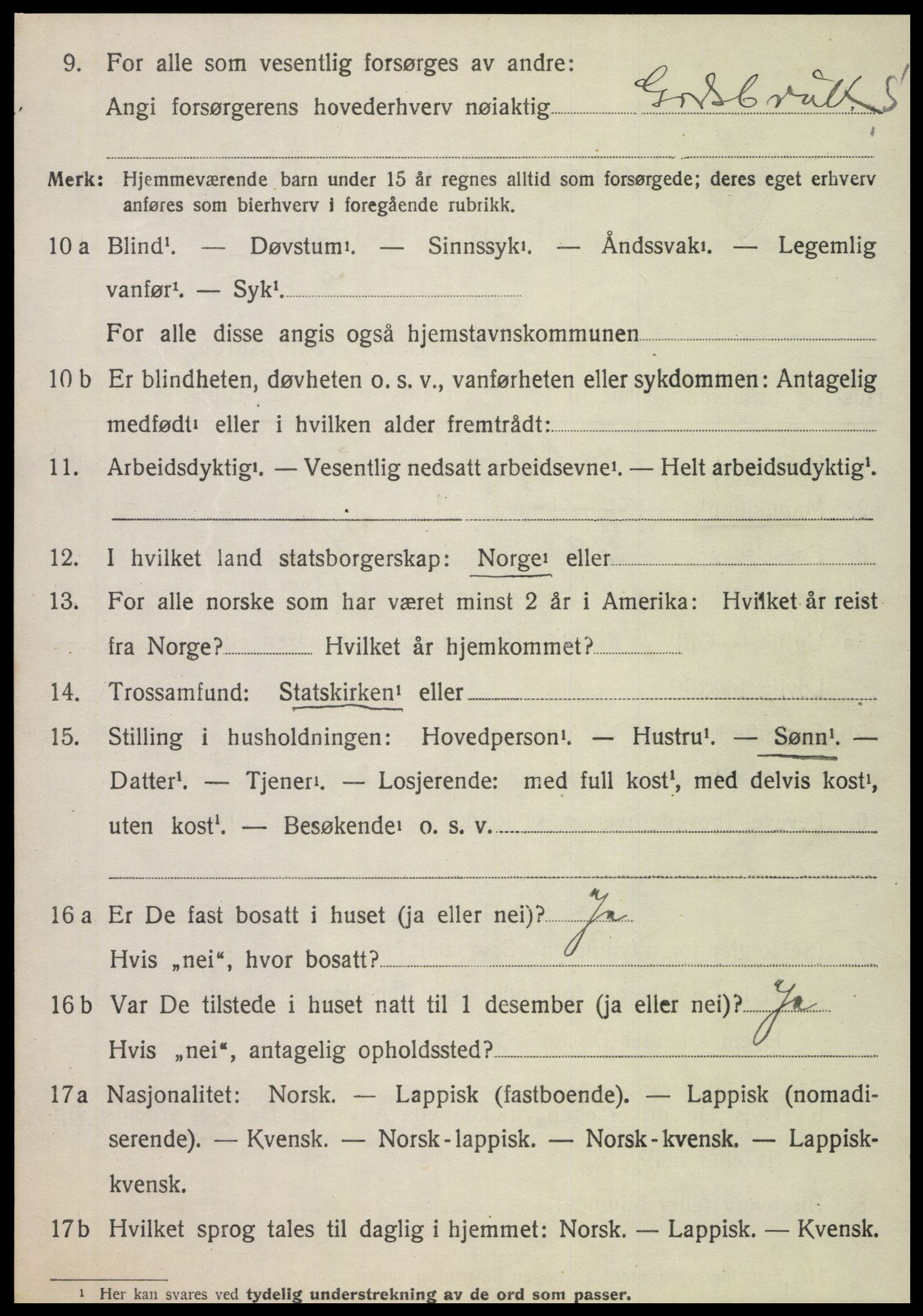 SAT, 1920 census for Nordli, 1920, p. 960