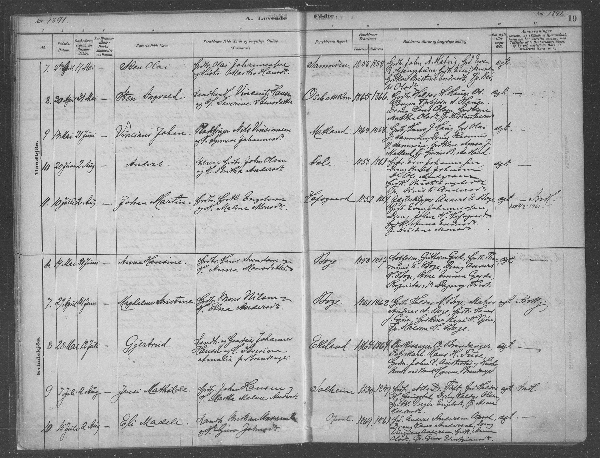 Fusa sokneprestembete, SAB/A-75401/H/Haa: Parish register (official) no. B 1, 1880-1938, p. 19