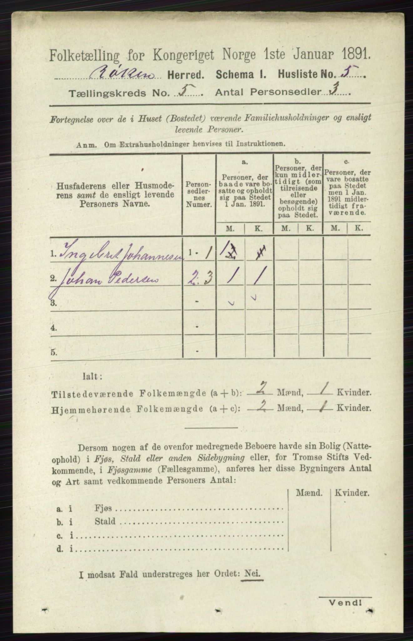 RA, 1891 census for 0627 Røyken, 1891, p. 2769