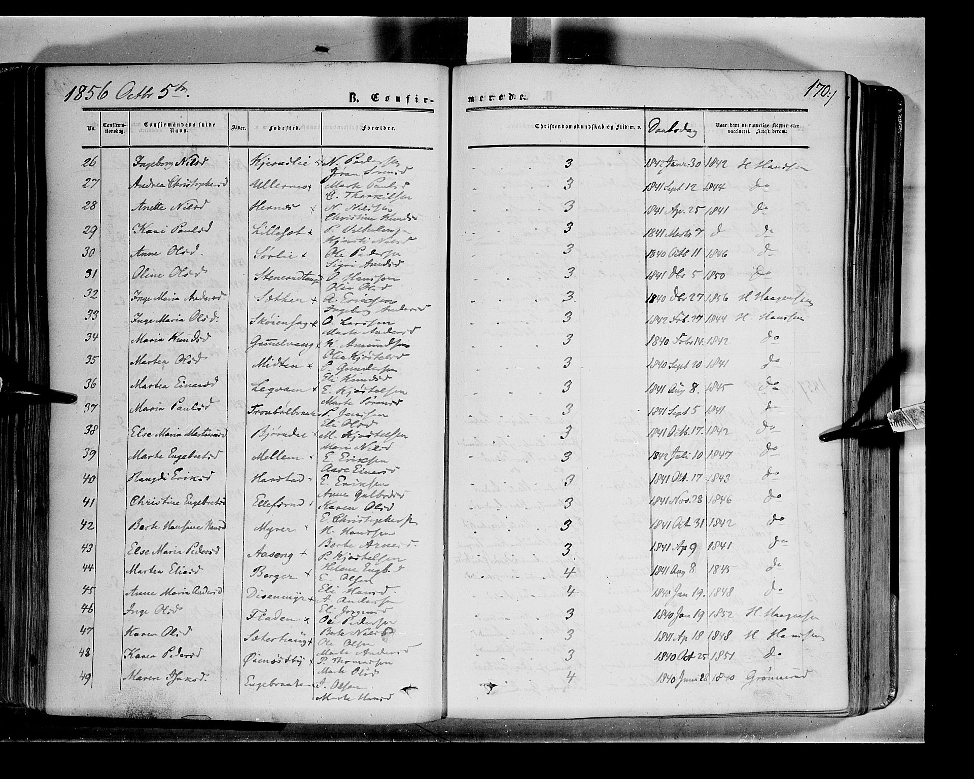 Sør-Odal prestekontor, AV/SAH-PREST-030/H/Ha/Haa/L0001: Parish register (official) no. 1, 1849-1859, p. 170