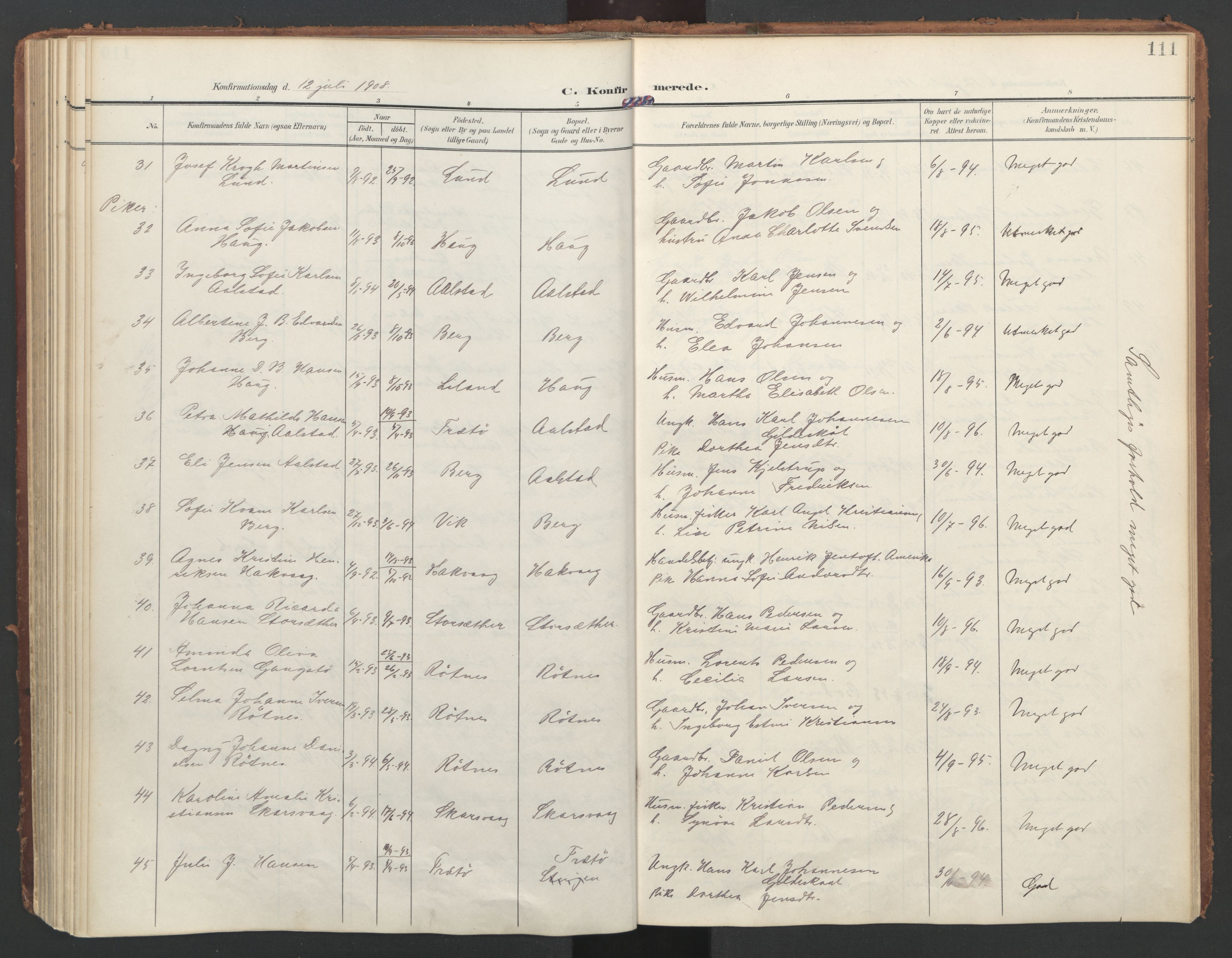 Ministerialprotokoller, klokkerbøker og fødselsregistre - Nordland, AV/SAT-A-1459/855/L0805: Parish register (official) no. 855A13, 1906-1920, p. 111