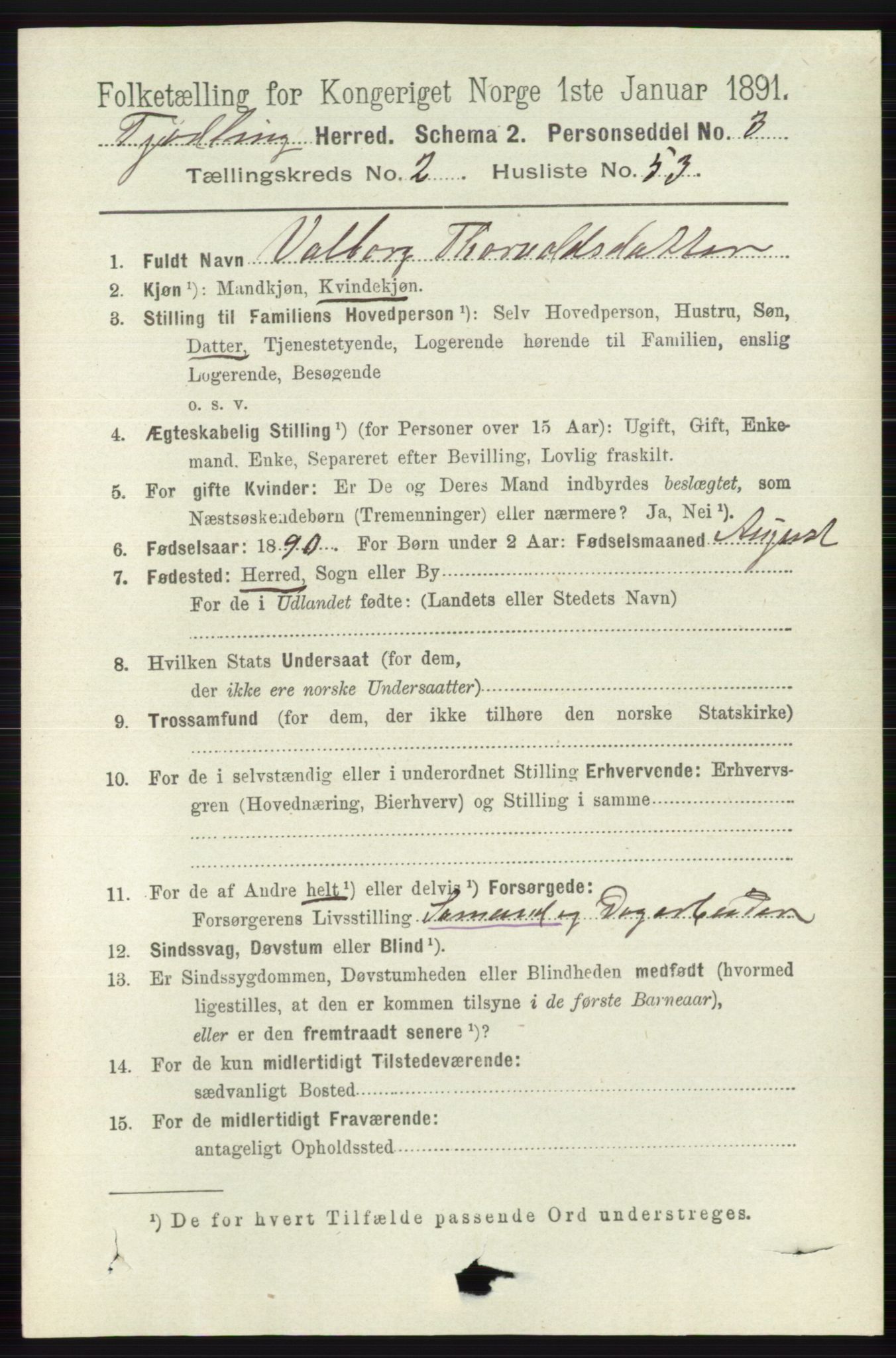 RA, 1891 census for 0725 Tjølling, 1891, p. 817