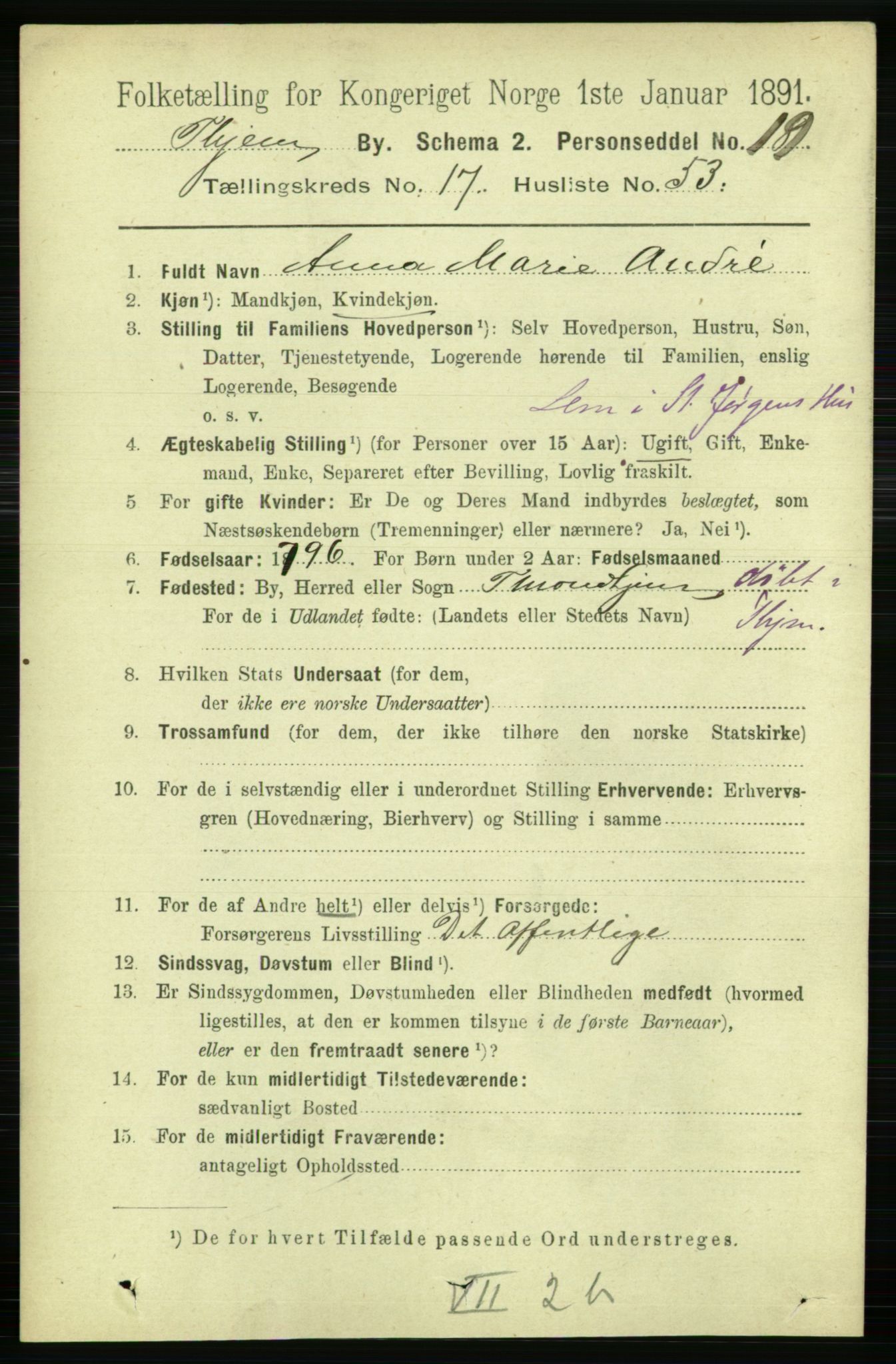RA, 1891 census for 1601 Trondheim, 1891, p. 13849