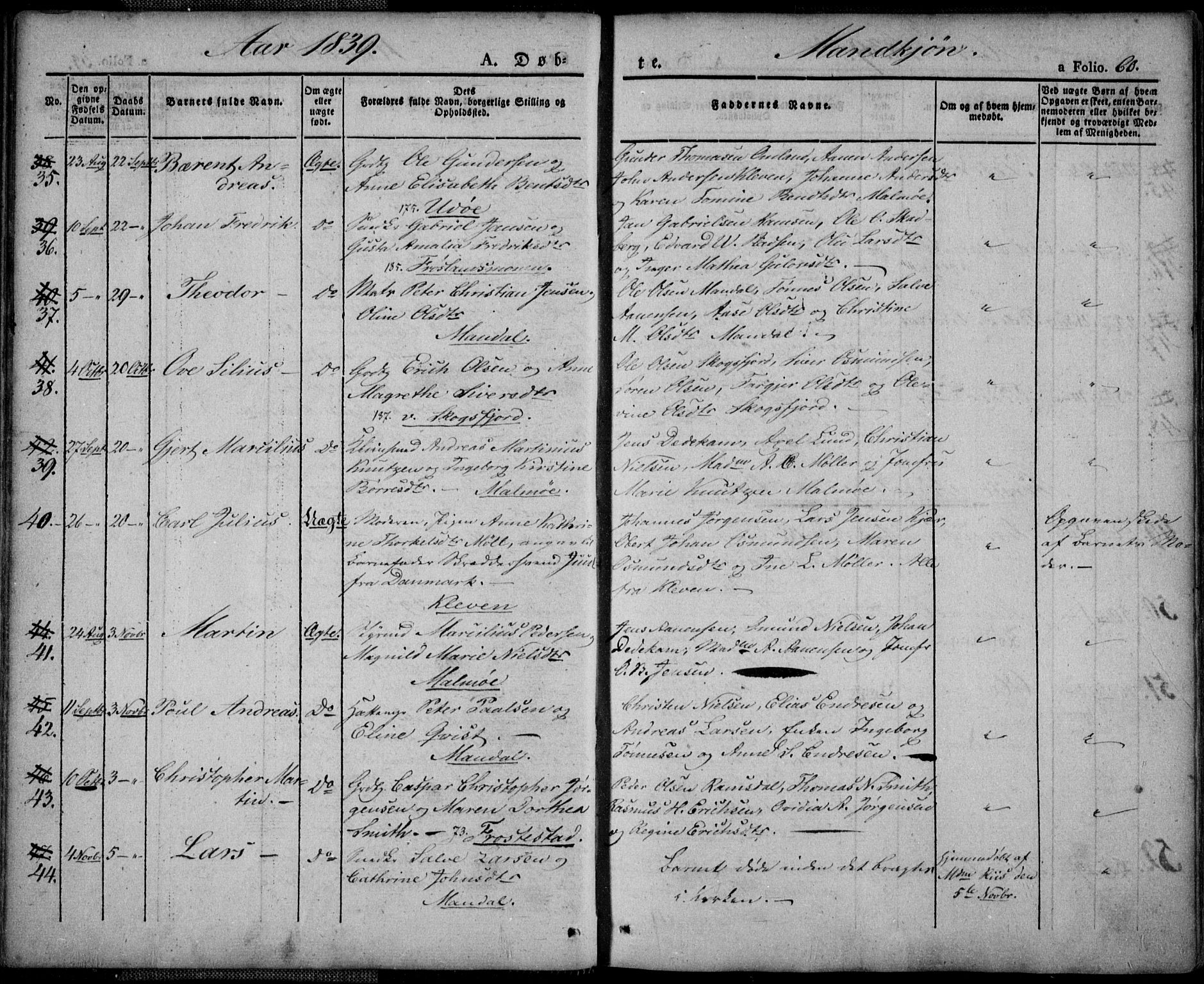 Mandal sokneprestkontor, AV/SAK-1111-0030/F/Fa/Faa/L0011: Parish register (official) no. A 11, 1830-1839, p. 60