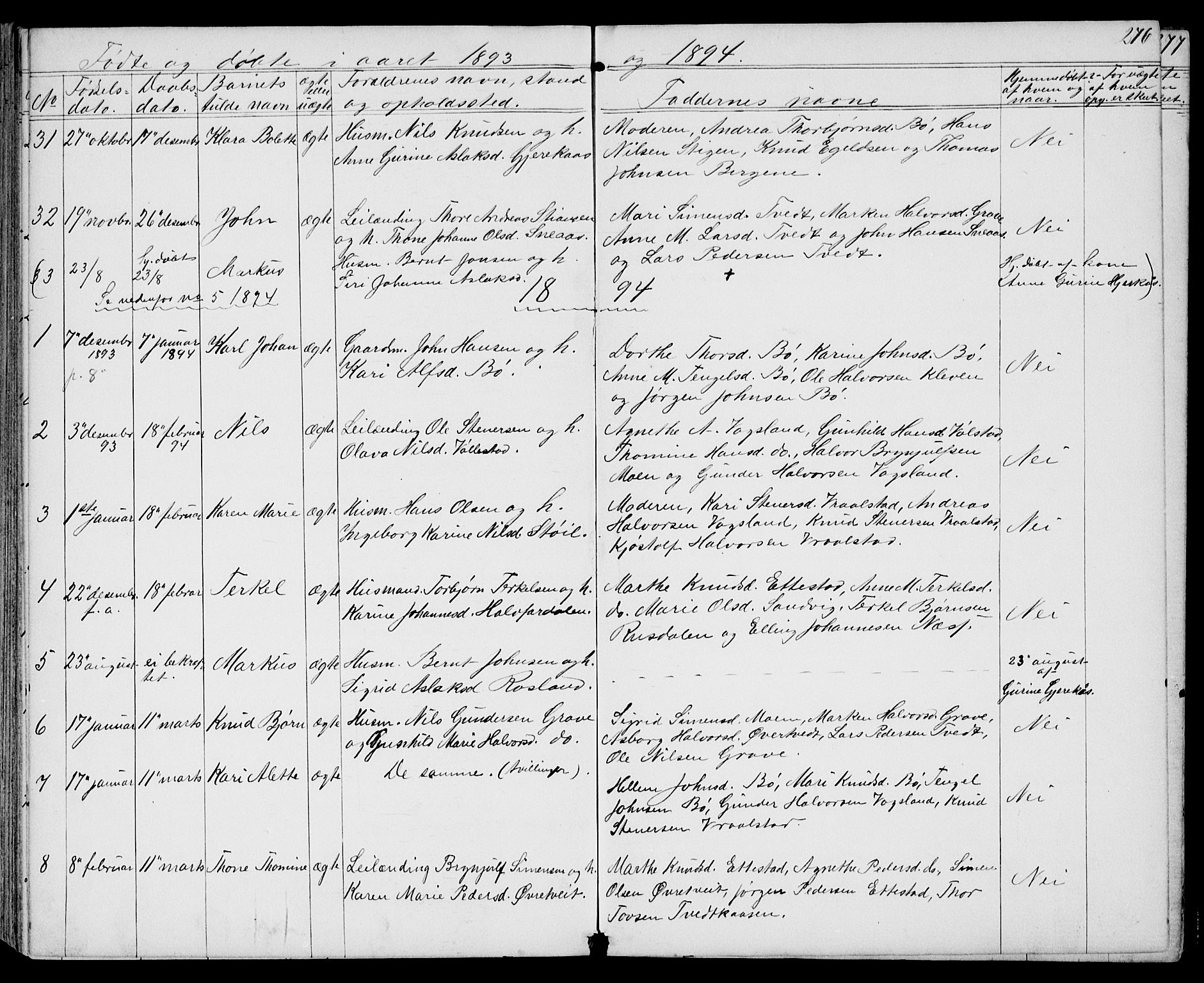 Drangedal kirkebøker, SAKO/A-258/G/Gb/L0001: Parish register (copy) no. II 1, 1856-1894, p. 276