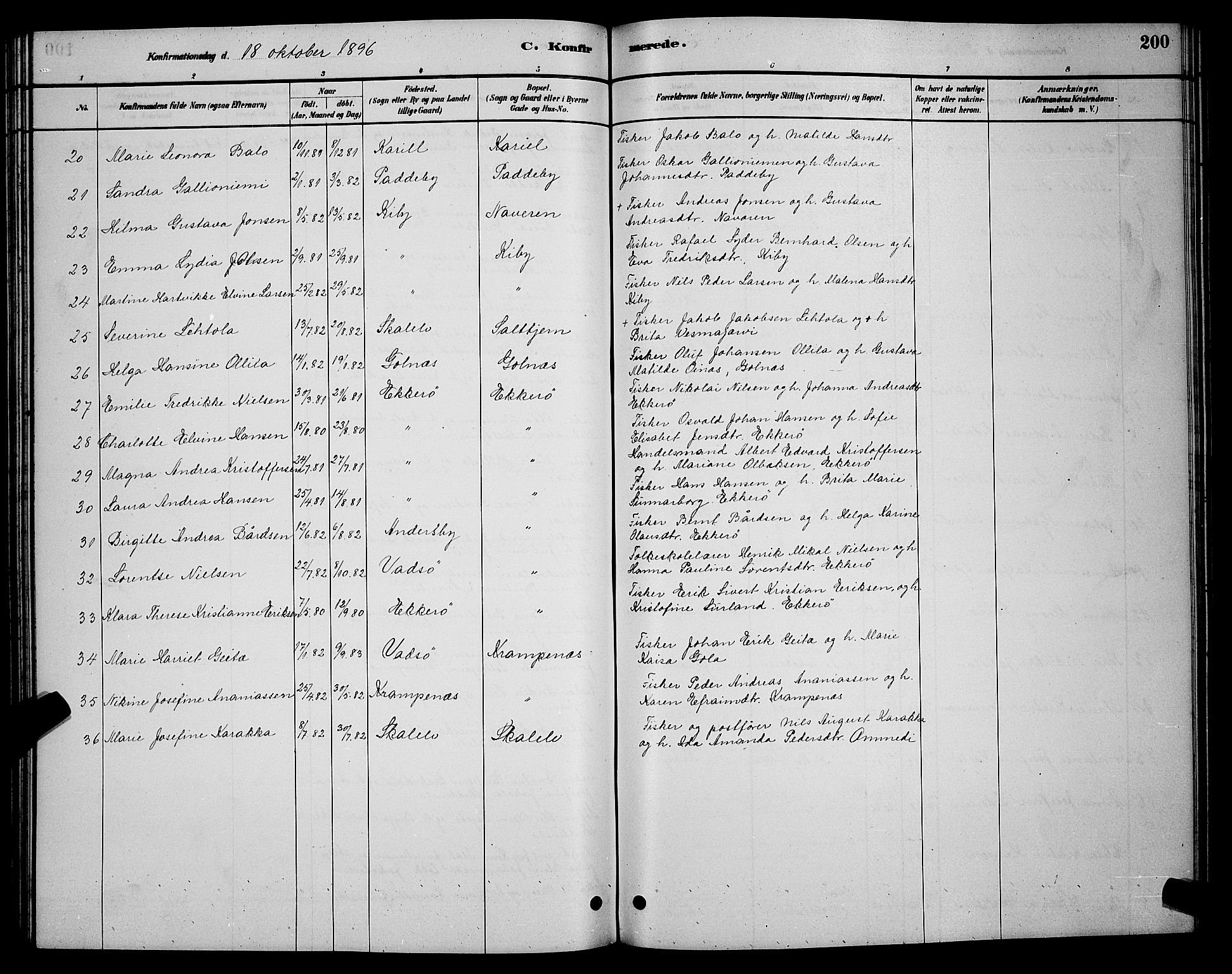 Vadsø sokneprestkontor, SATØ/S-1325/H/Hb/L0003klokker: Parish register (copy) no. 3, 1881-1901, p. 200