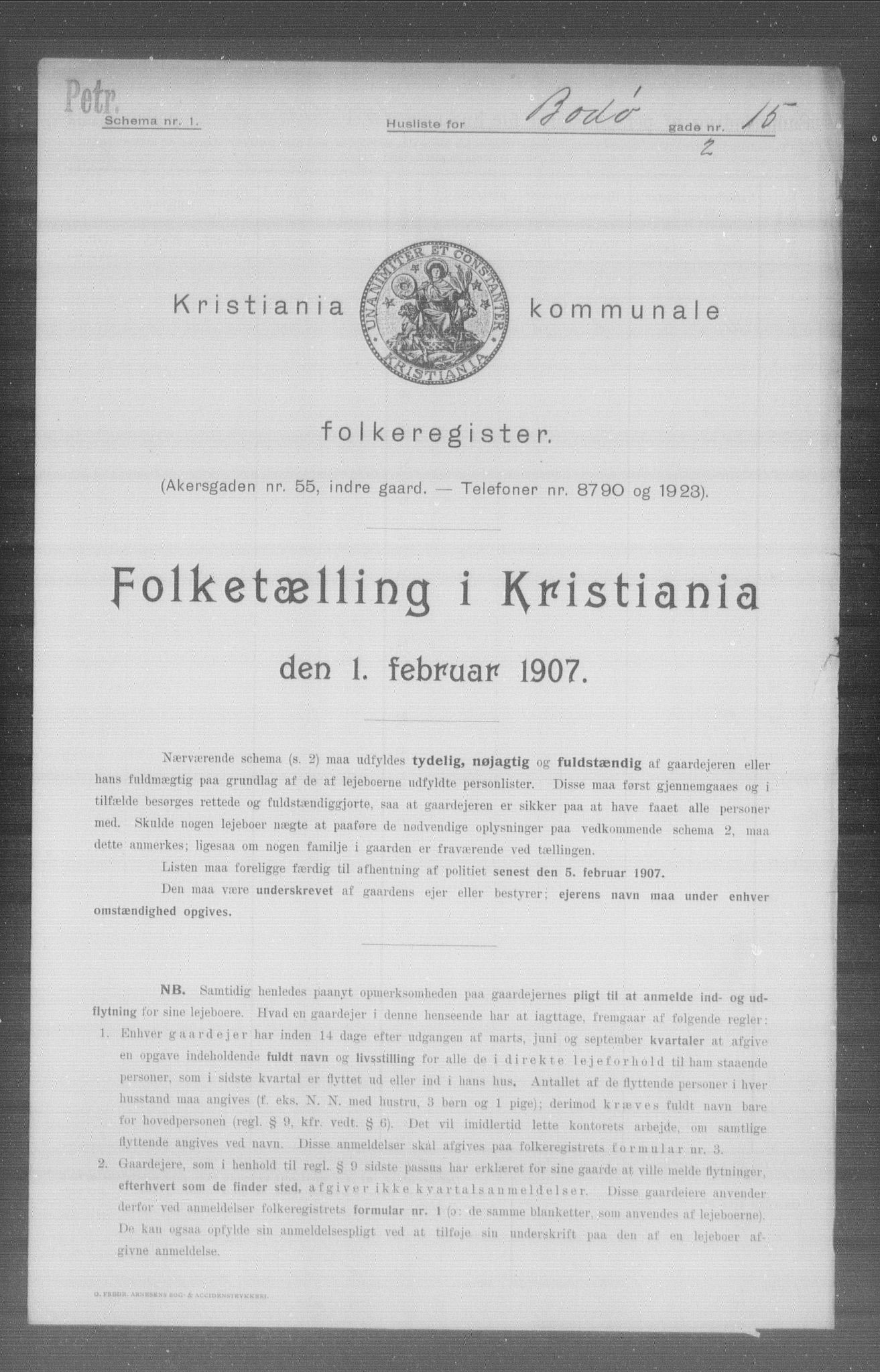 OBA, Municipal Census 1907 for Kristiania, 1907, p. 3555