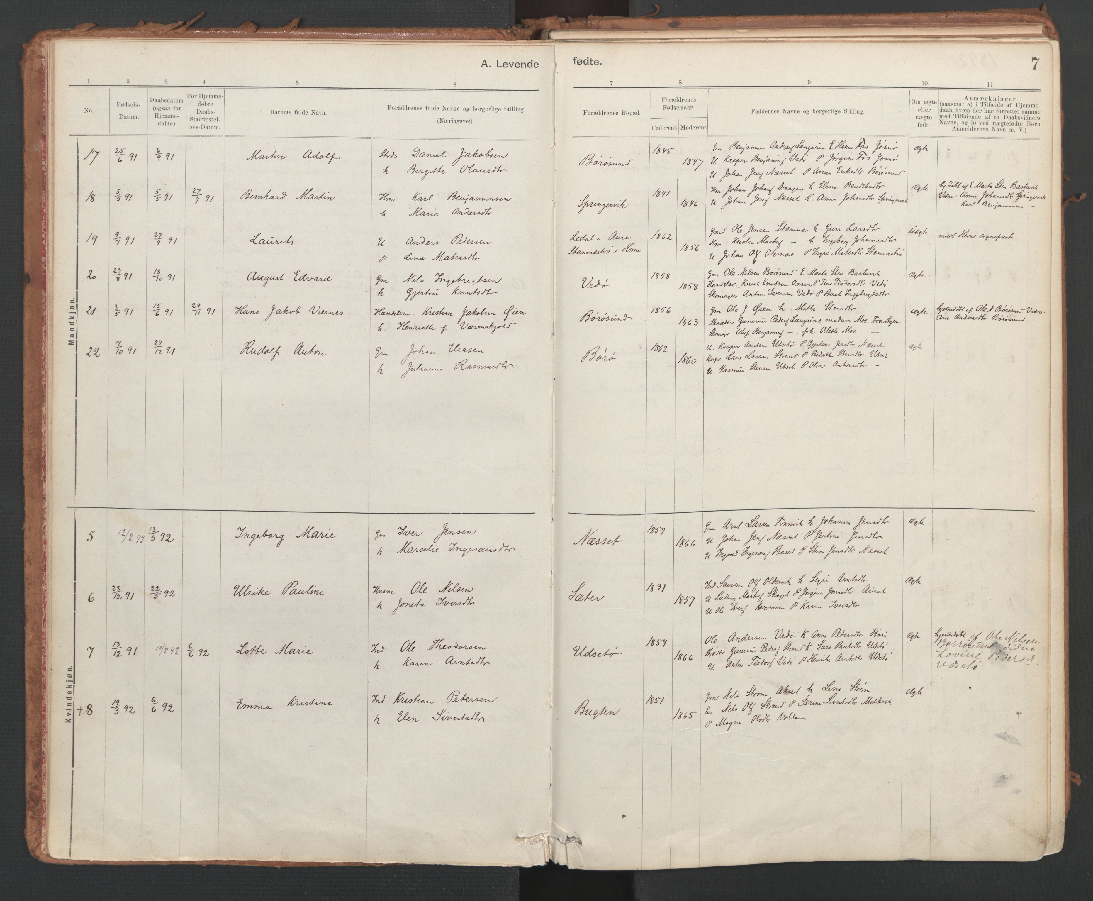 Ministerialprotokoller, klokkerbøker og fødselsregistre - Sør-Trøndelag, SAT/A-1456/639/L0572: Parish register (official) no. 639A01, 1890-1920, p. 7