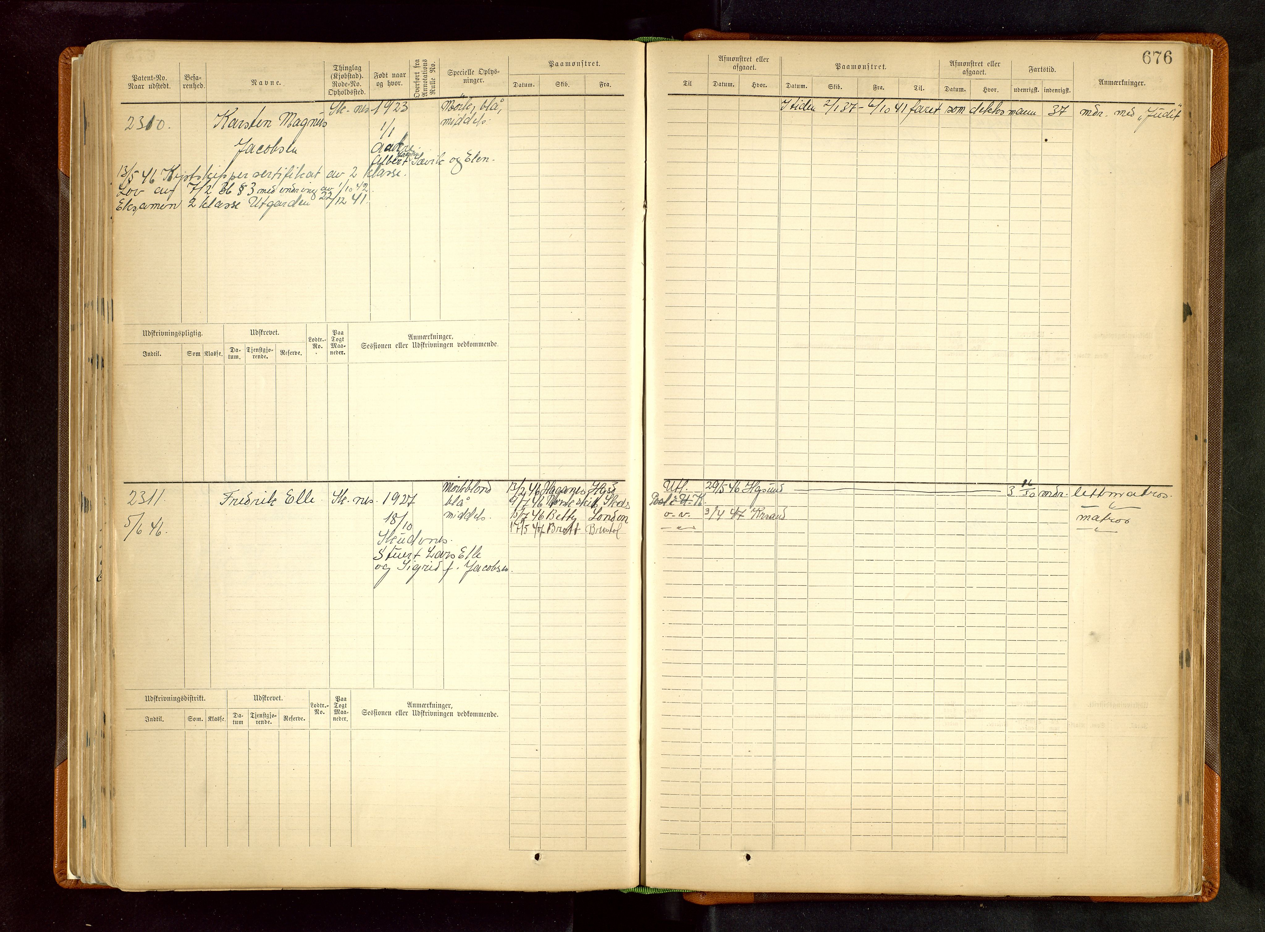 Haugesund sjømannskontor, SAST/A-102007/F/Fb/Fbb/L0002: Sjøfartsrulle Skudenes kretsnr. 959-2439, 1860-1948, p. 676