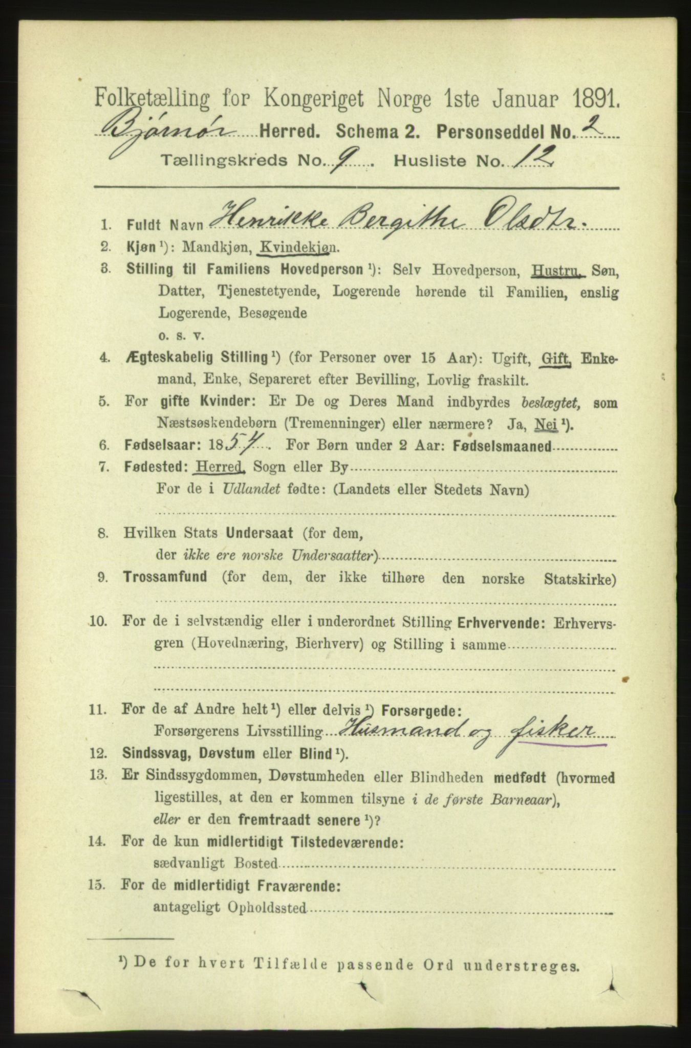 RA, 1891 census for 1632 Bjørnør, 1891, p. 3871