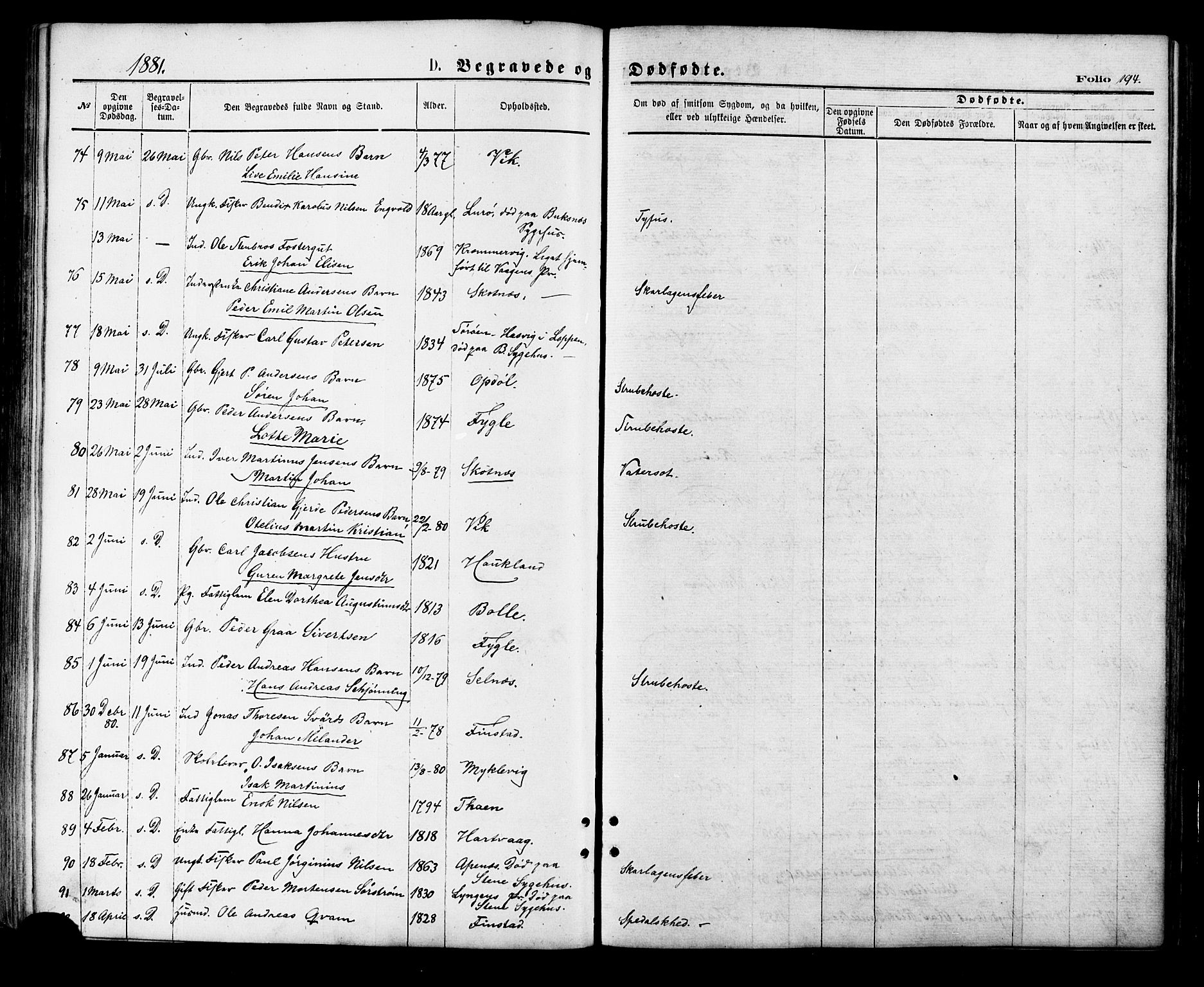 Ministerialprotokoller, klokkerbøker og fødselsregistre - Nordland, SAT/A-1459/881/L1166: Parish register (copy) no. 881C03, 1876-1885, p. 194