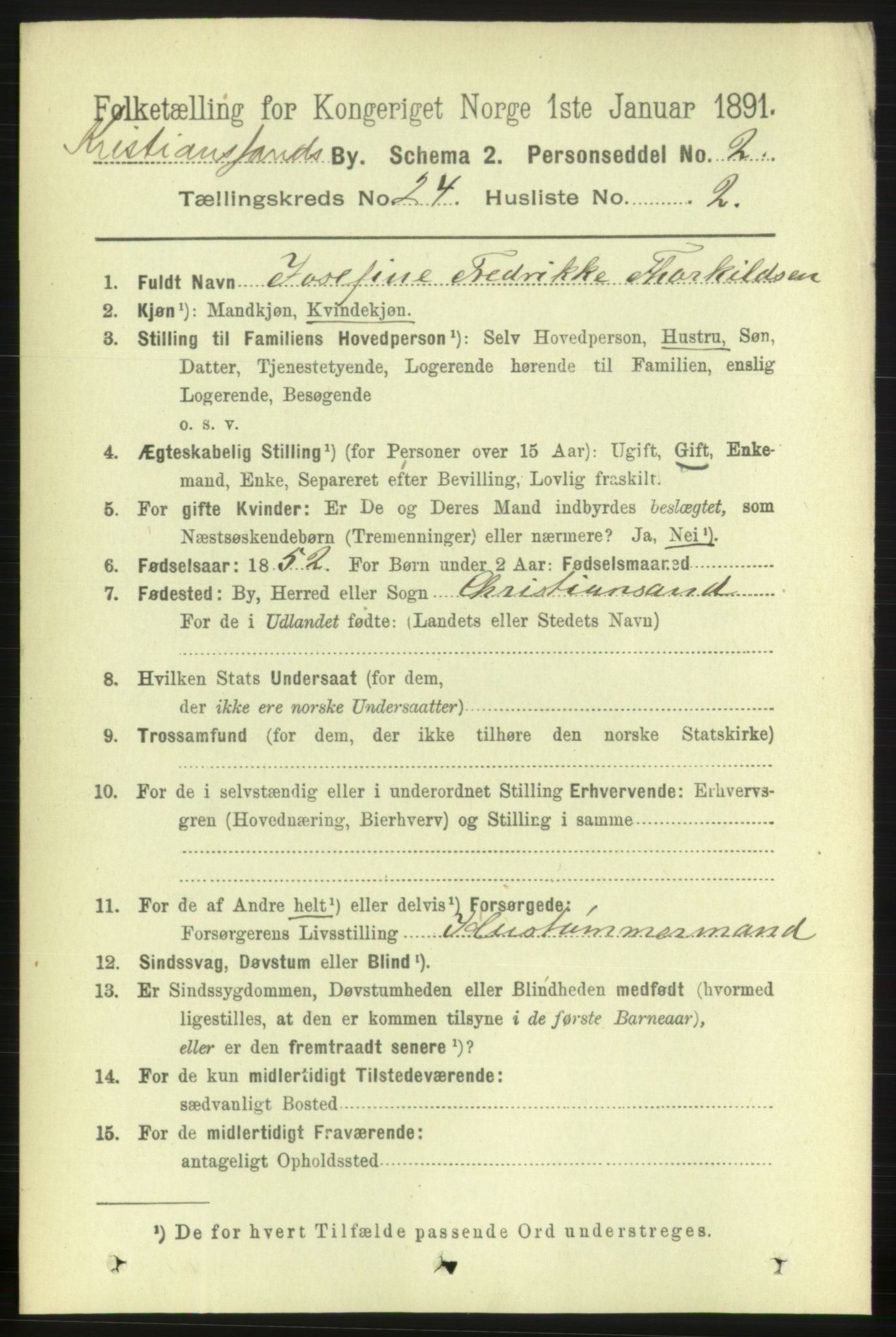 RA, 1891 census for 1001 Kristiansand, 1891, p. 8550