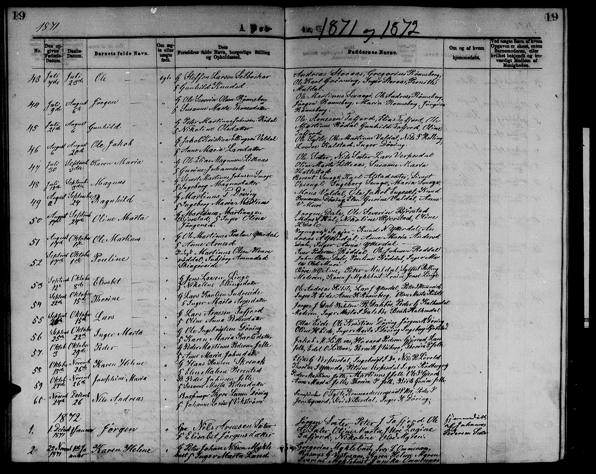 Ministerialprotokoller, klokkerbøker og fødselsregistre - Møre og Romsdal, SAT/A-1454/519/L0262: Parish register (copy) no. 519C03, 1866-1884, p. 19