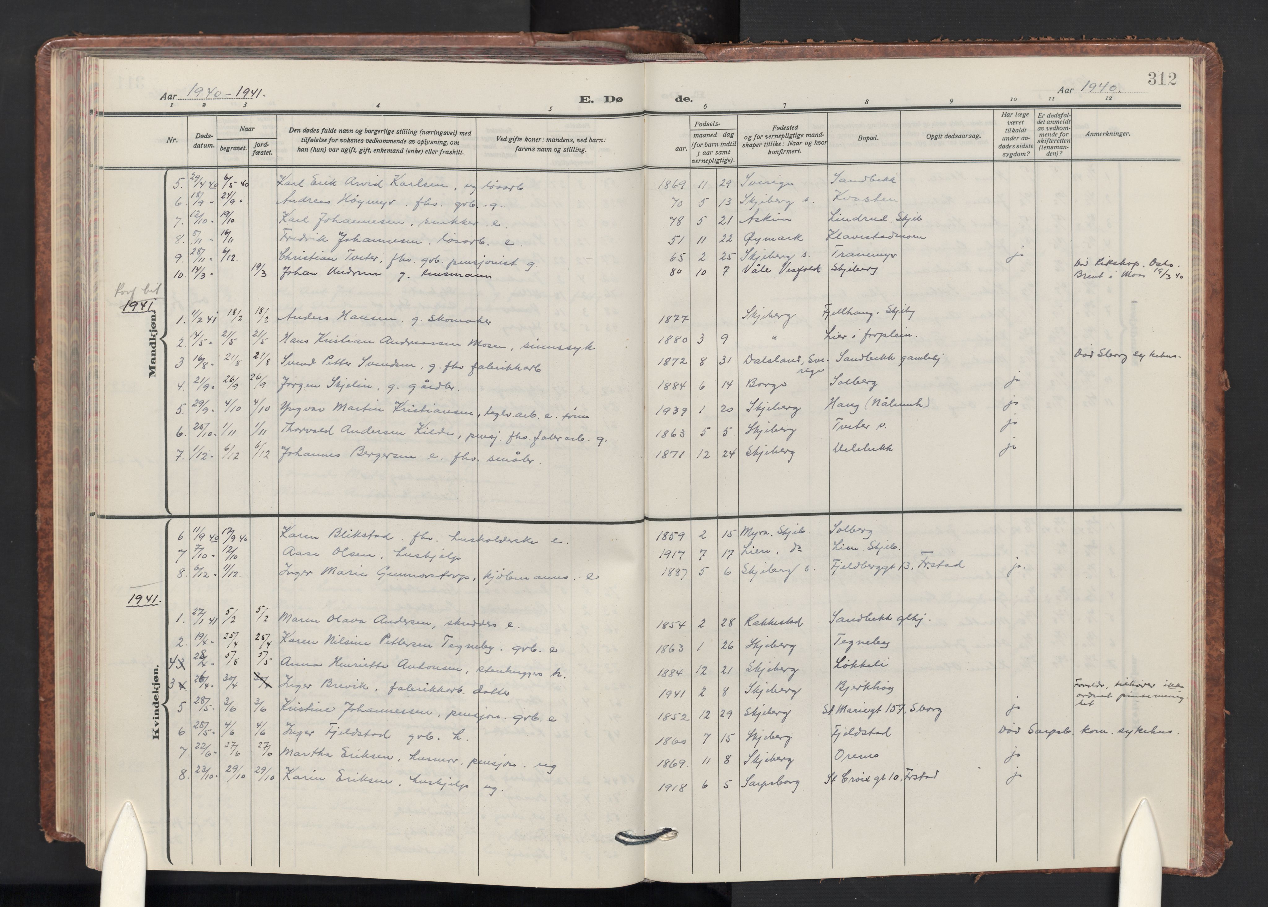 Skjeberg prestekontor Kirkebøker, AV/SAO-A-10923/G/Ga/L0003: Parish register (copy) no. I 3, 1922-1971, p. 312