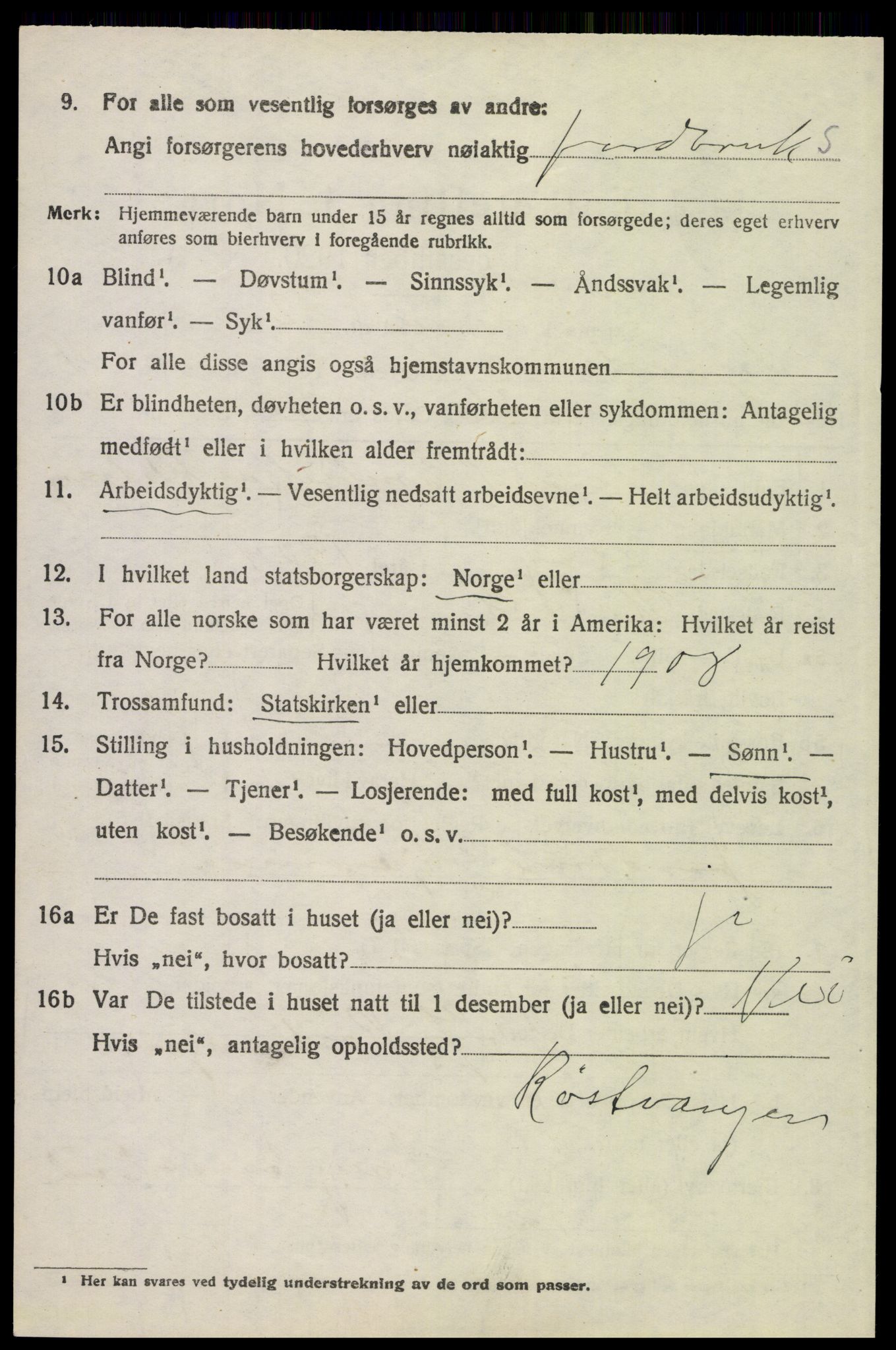 SAH, 1920 census for Tynset, 1920, p. 9209