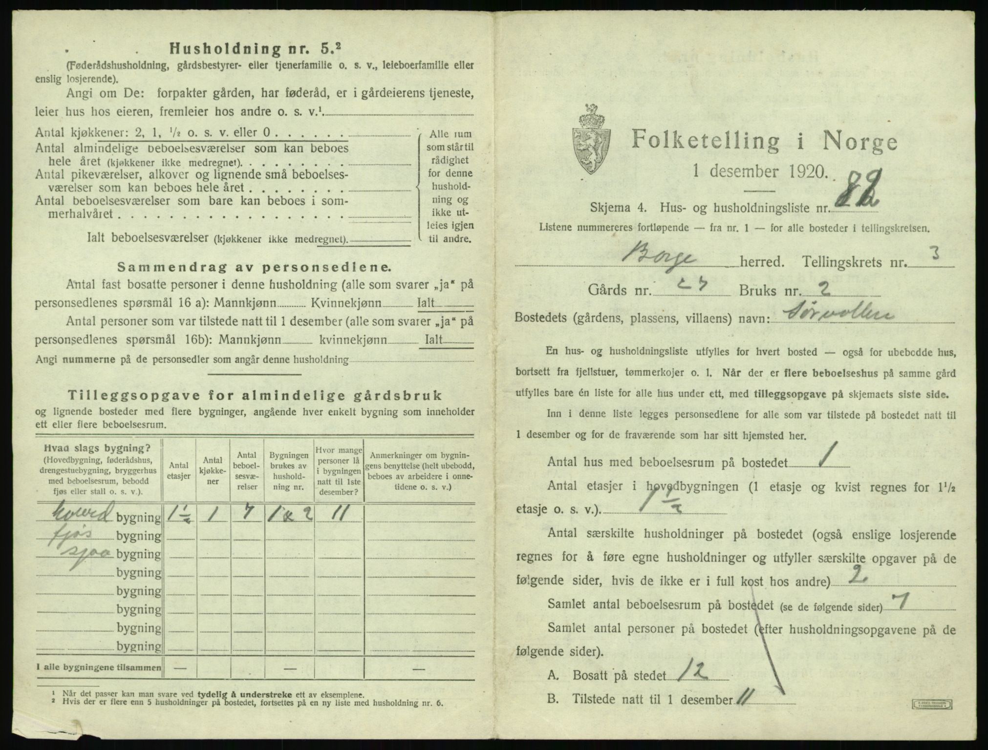 SAT, 1920 census for Borge, 1920, p. 441