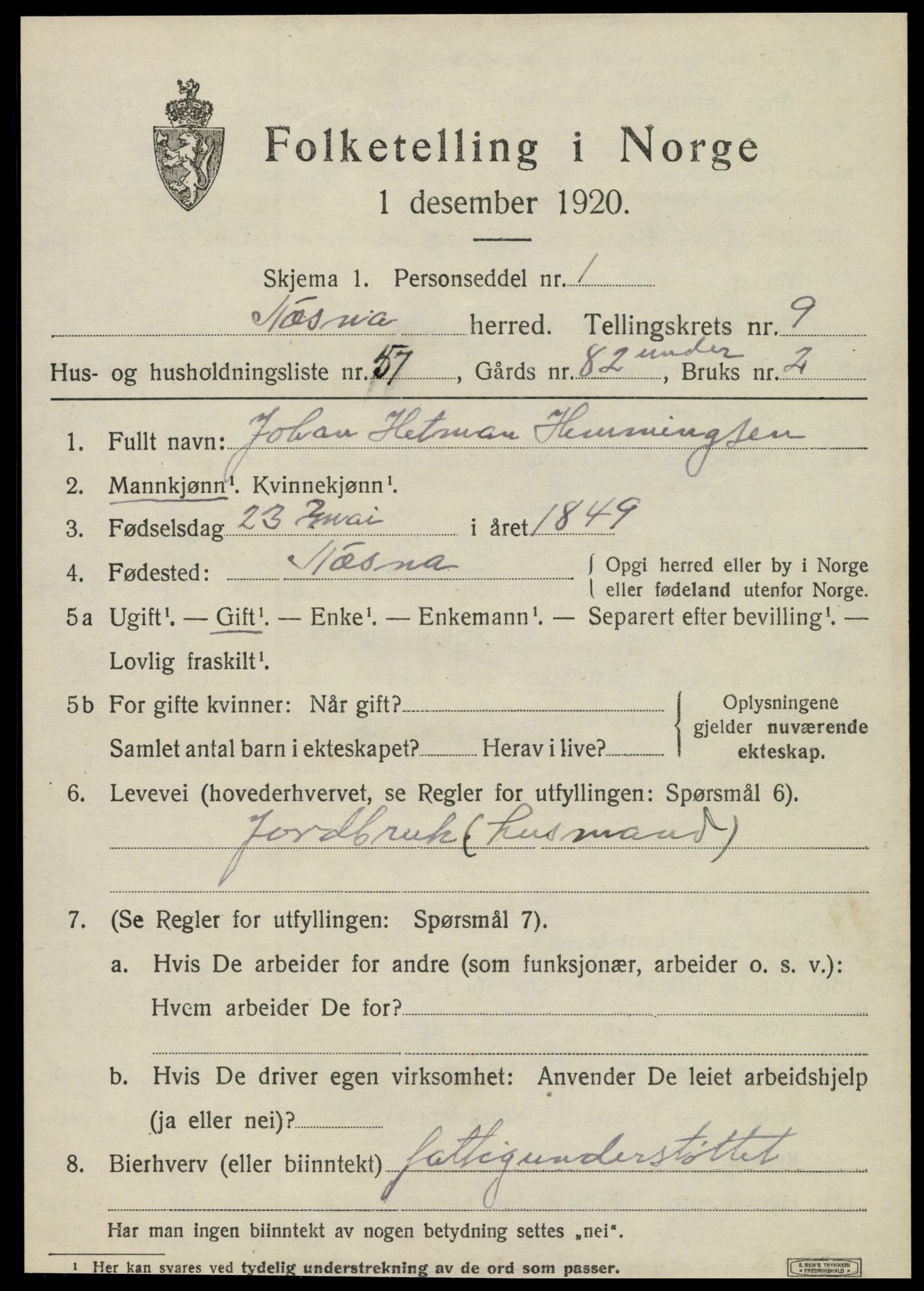 SAT, 1920 census for Nesna, 1920, p. 7935