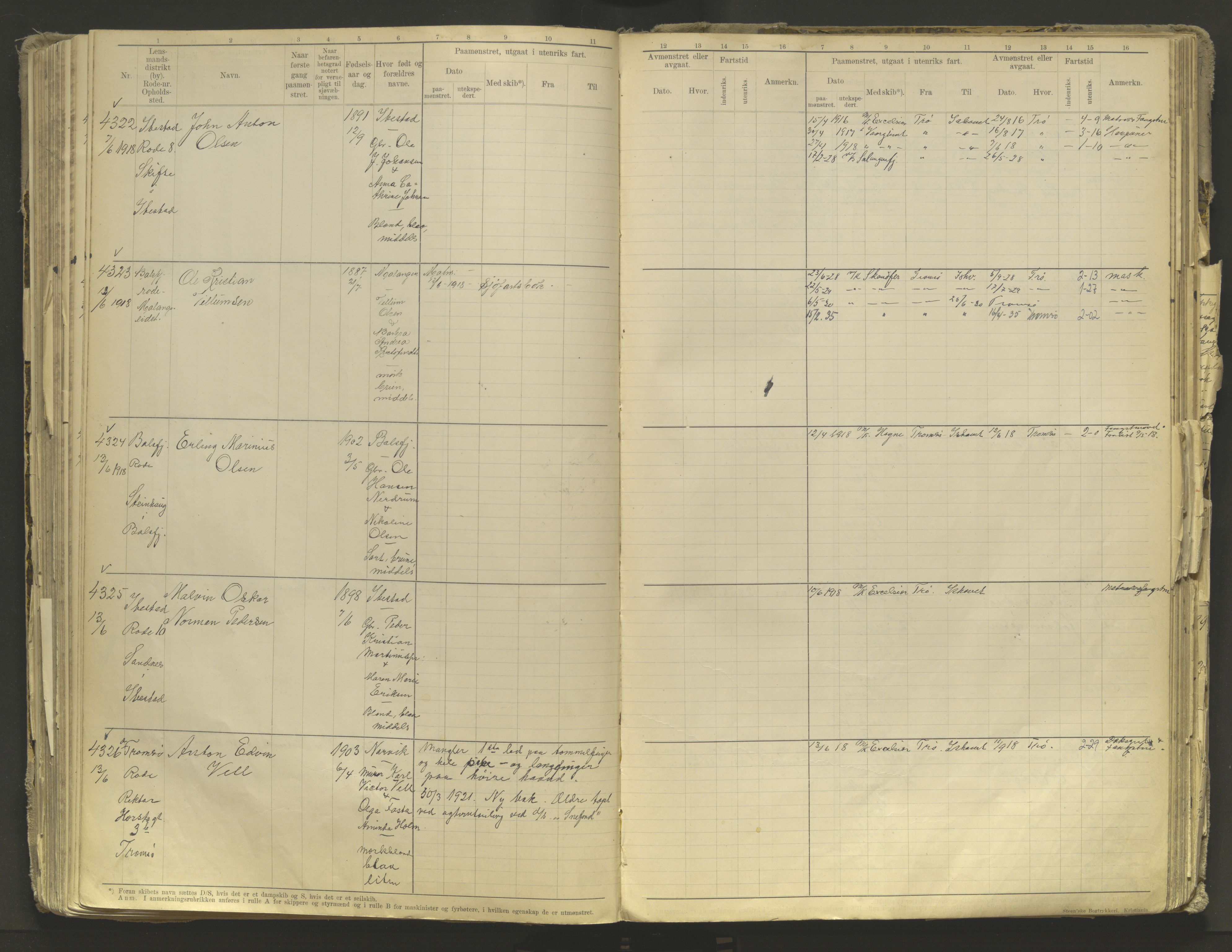 Tromsø sjømannskontor/innrullerings-/mønstringsdistrikt, AV/SATØ-S-0243/F/Fb/L0010: Annotasjonsrulle. Defekt: løs innbinding. Nr. 3519-4972, 1916-1920