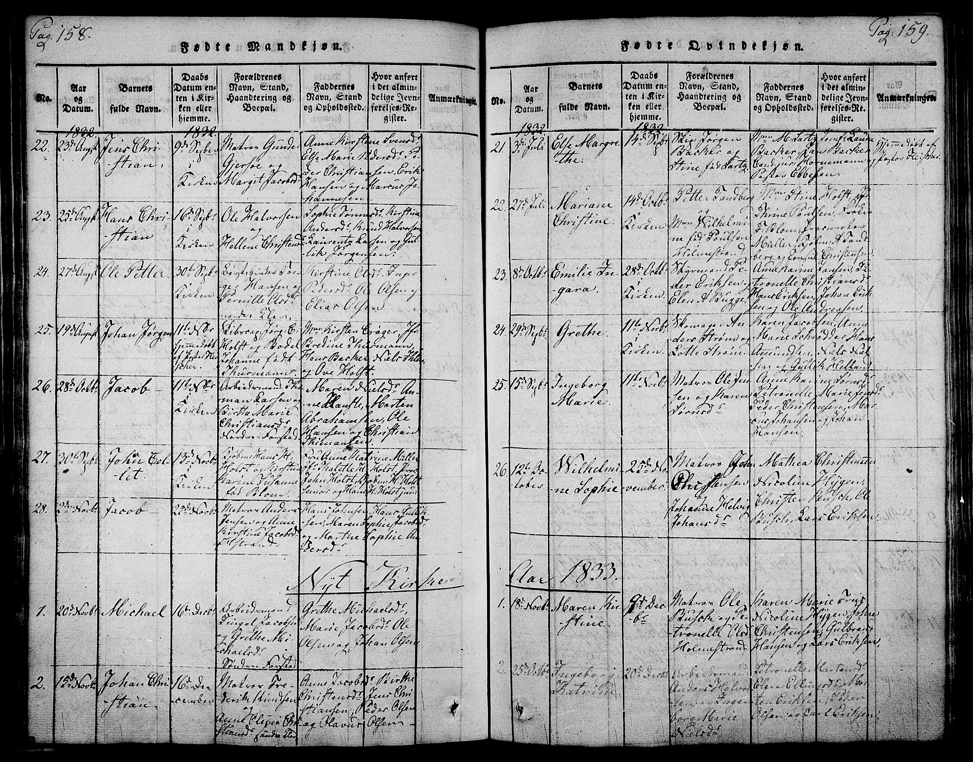 Holmestrand kirkebøker, SAKO/A-346/F/Fa/L0001: Parish register (official) no. 1, 1814-1840, p. 158-159