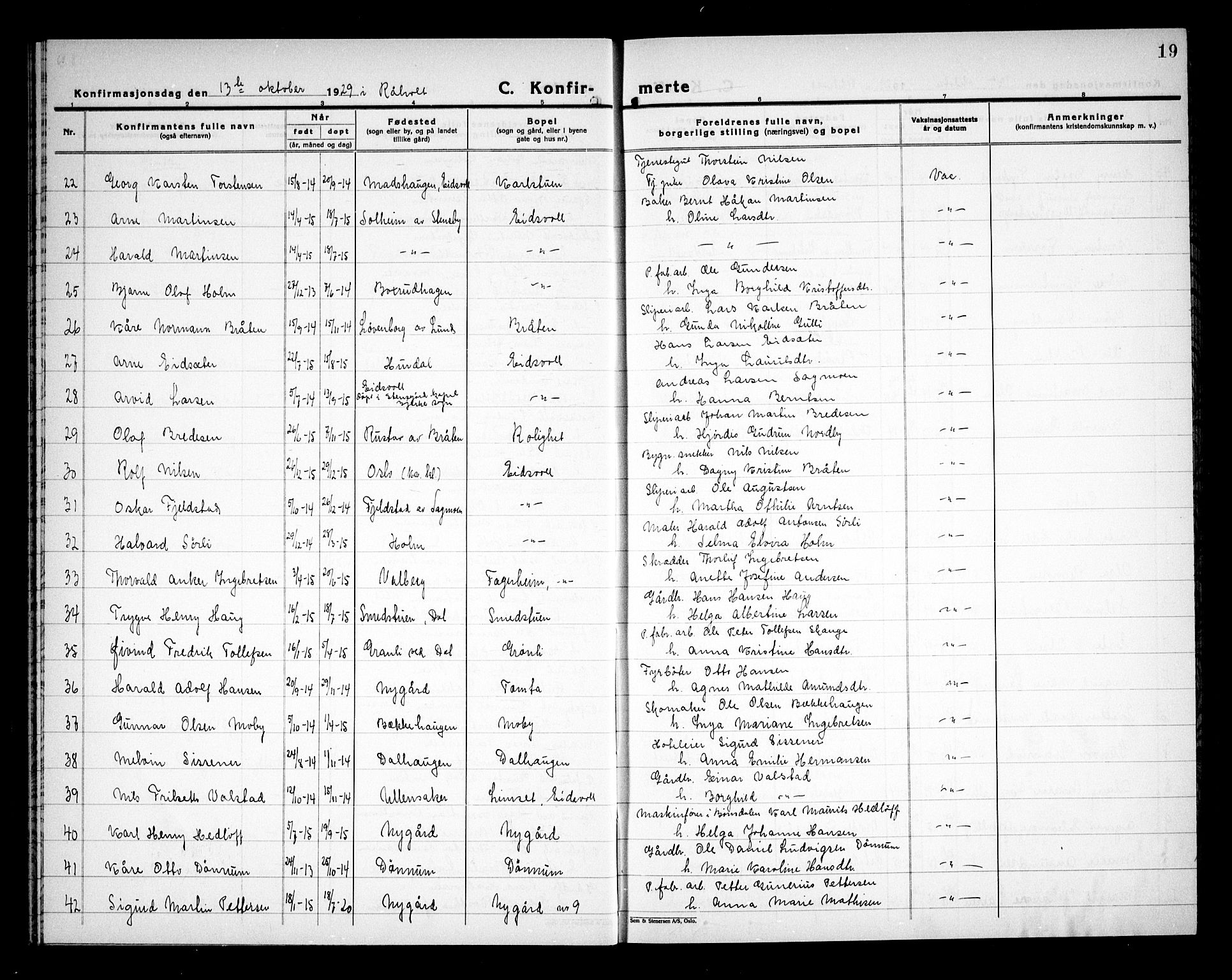 Eidsvoll prestekontor Kirkebøker, AV/SAO-A-10888/G/Ga/L0011: Parish register (copy) no. I 11, 1926-1936, p. 19