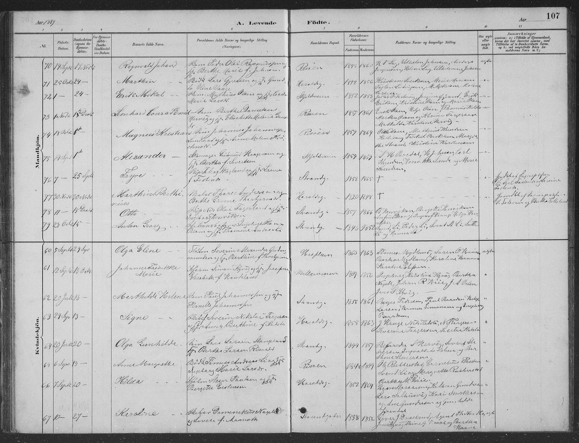 Haugesund sokneprestkontor, SAST/A -101863/H/Ha/Hab/L0002: Parish register (copy) no. B 2, 1881-1894, p. 107