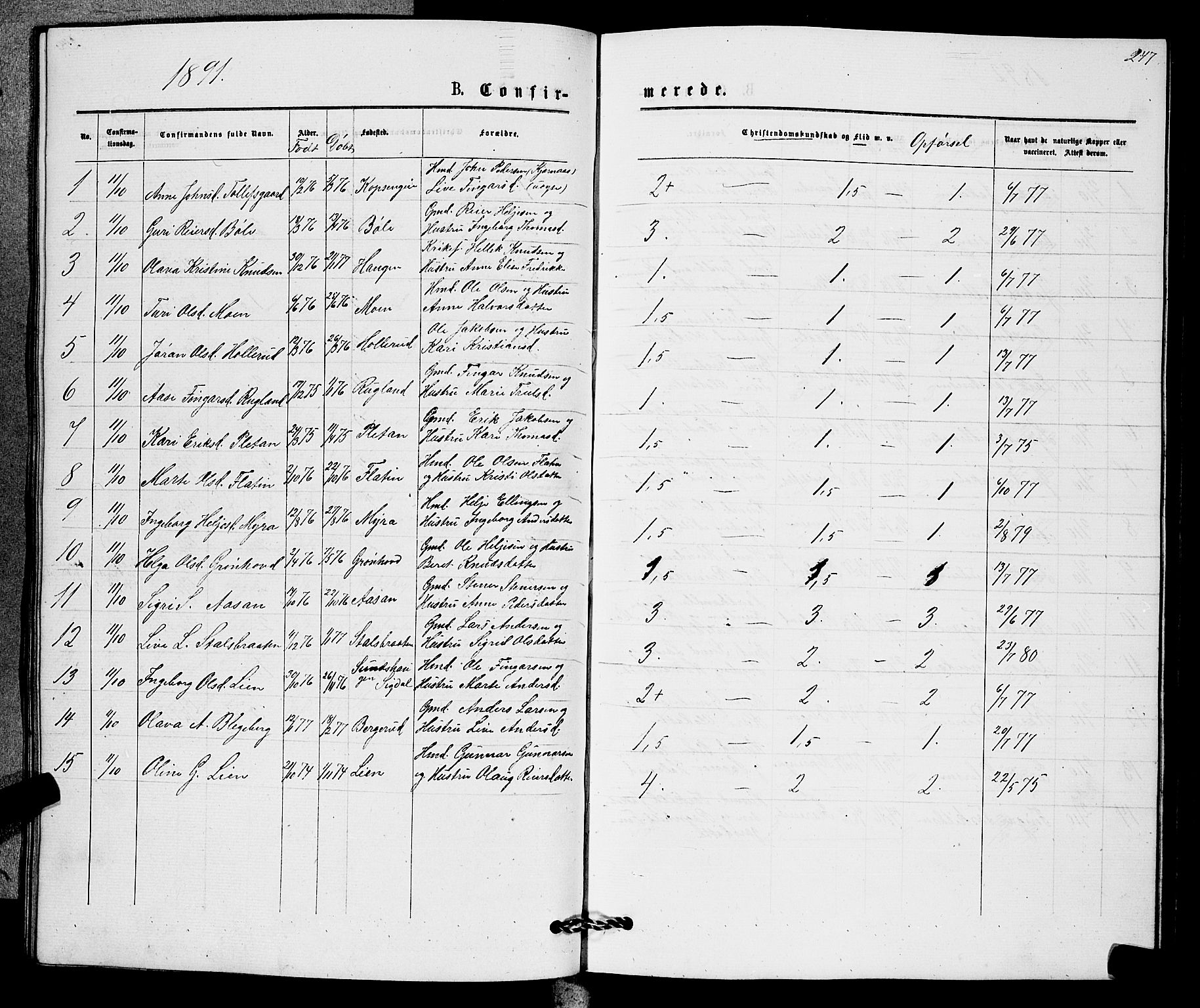 Sigdal kirkebøker, AV/SAKO-A-245/G/Gb/L0002: Parish register (copy) no. II 2, 1875-1900, p. 247