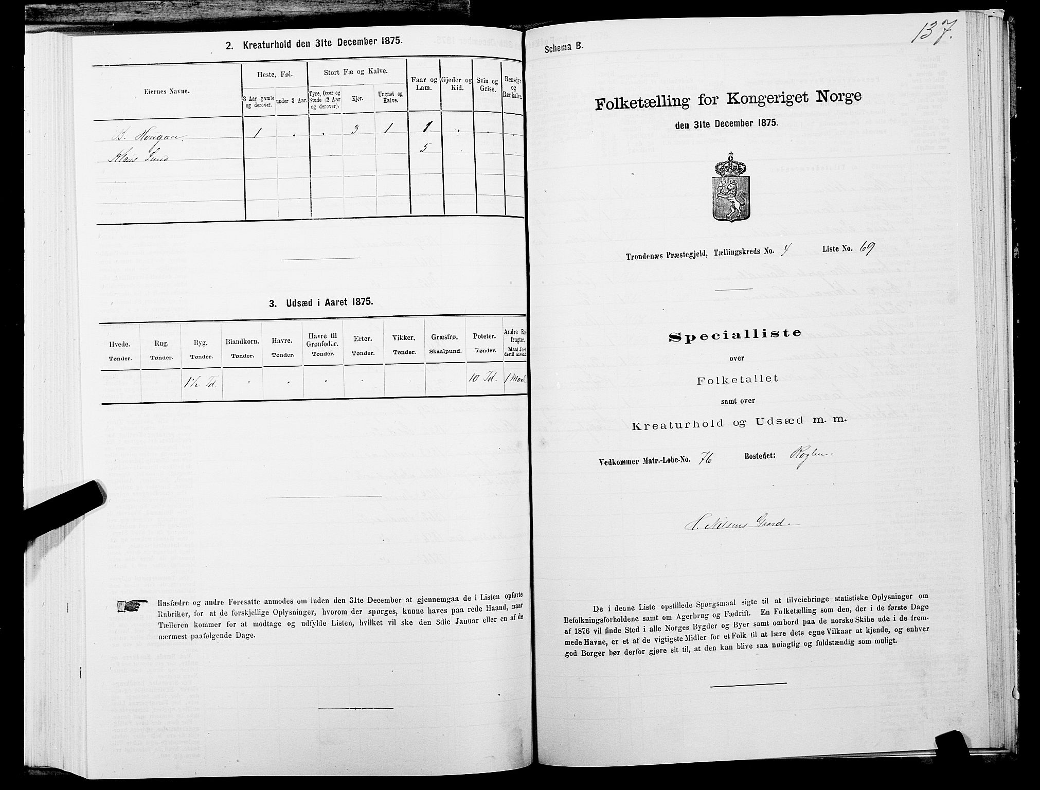 SATØ, 1875 census for 1914P Trondenes, 1875, p. 4137