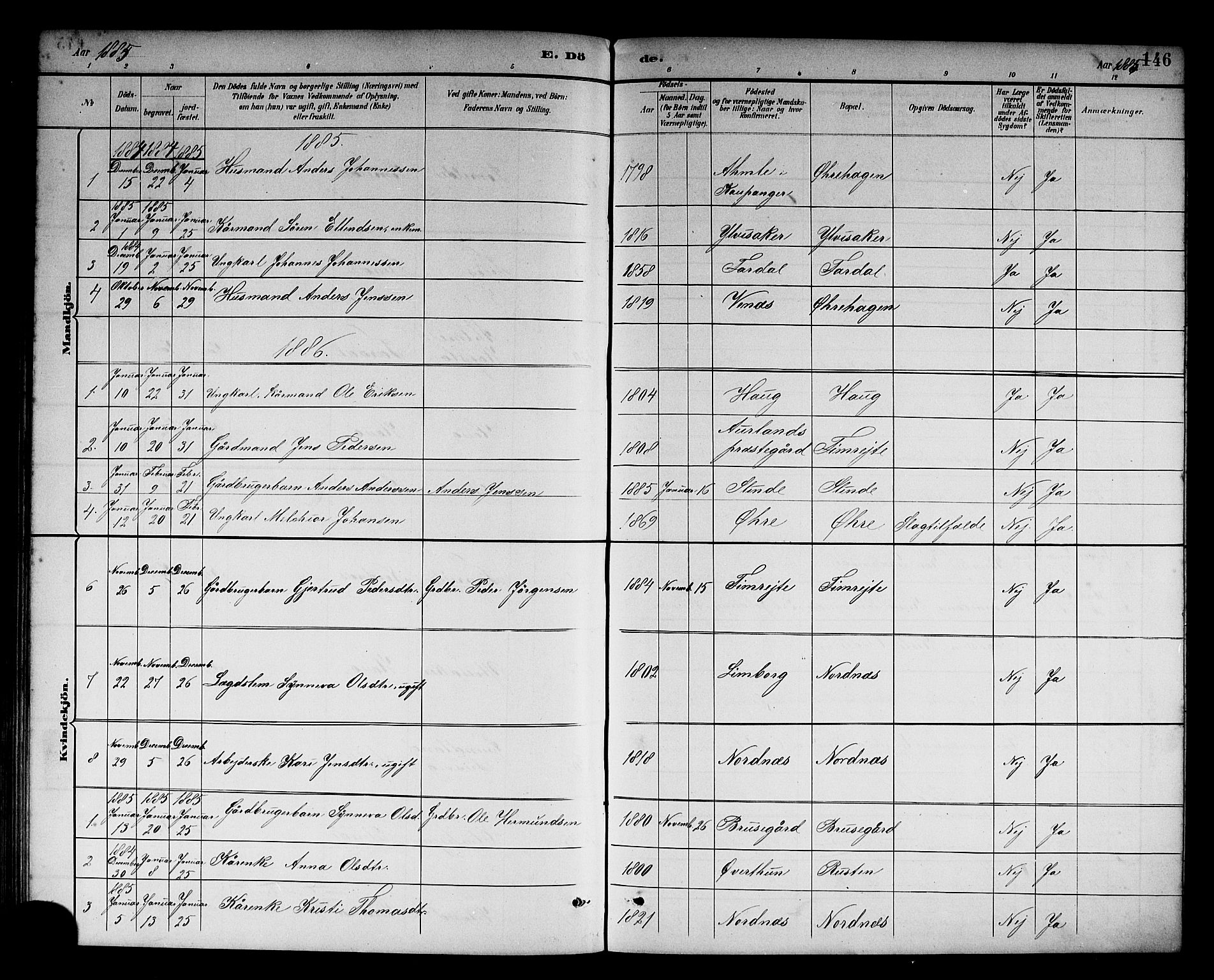 Sogndal sokneprestembete, SAB/A-81301/H/Hab/Habc/L0002: Parish register (copy) no. C 2, 1884-1910, p. 146